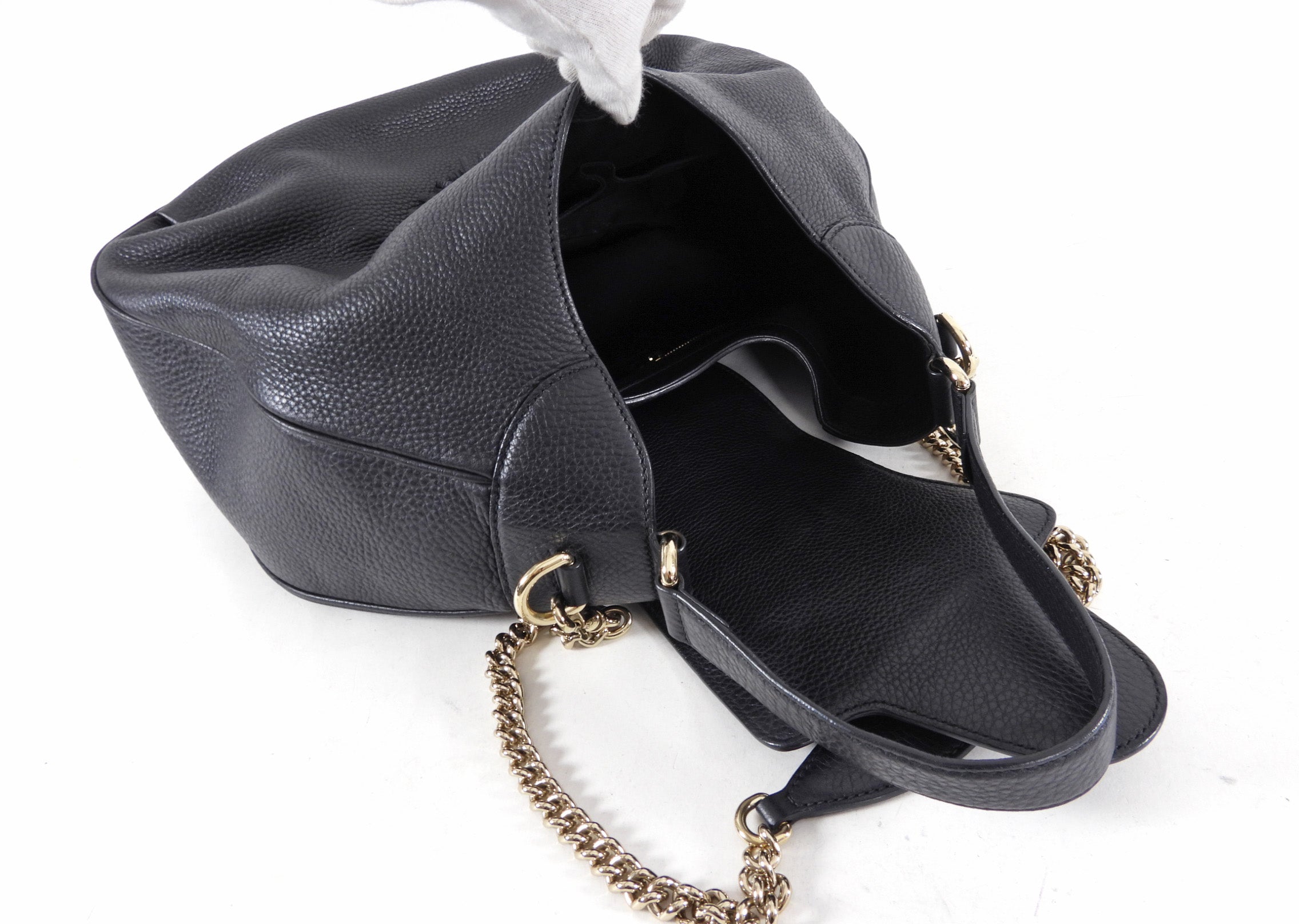 Gucci Black Grained Leather Emilie Hobo Bag