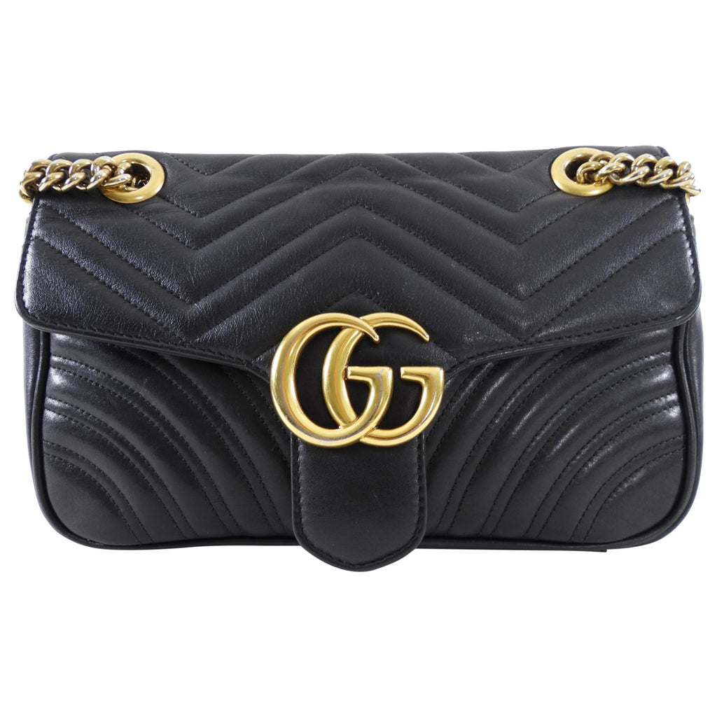 Gucci Small Marmont Matelasse Black Leather Chain Flap Bag