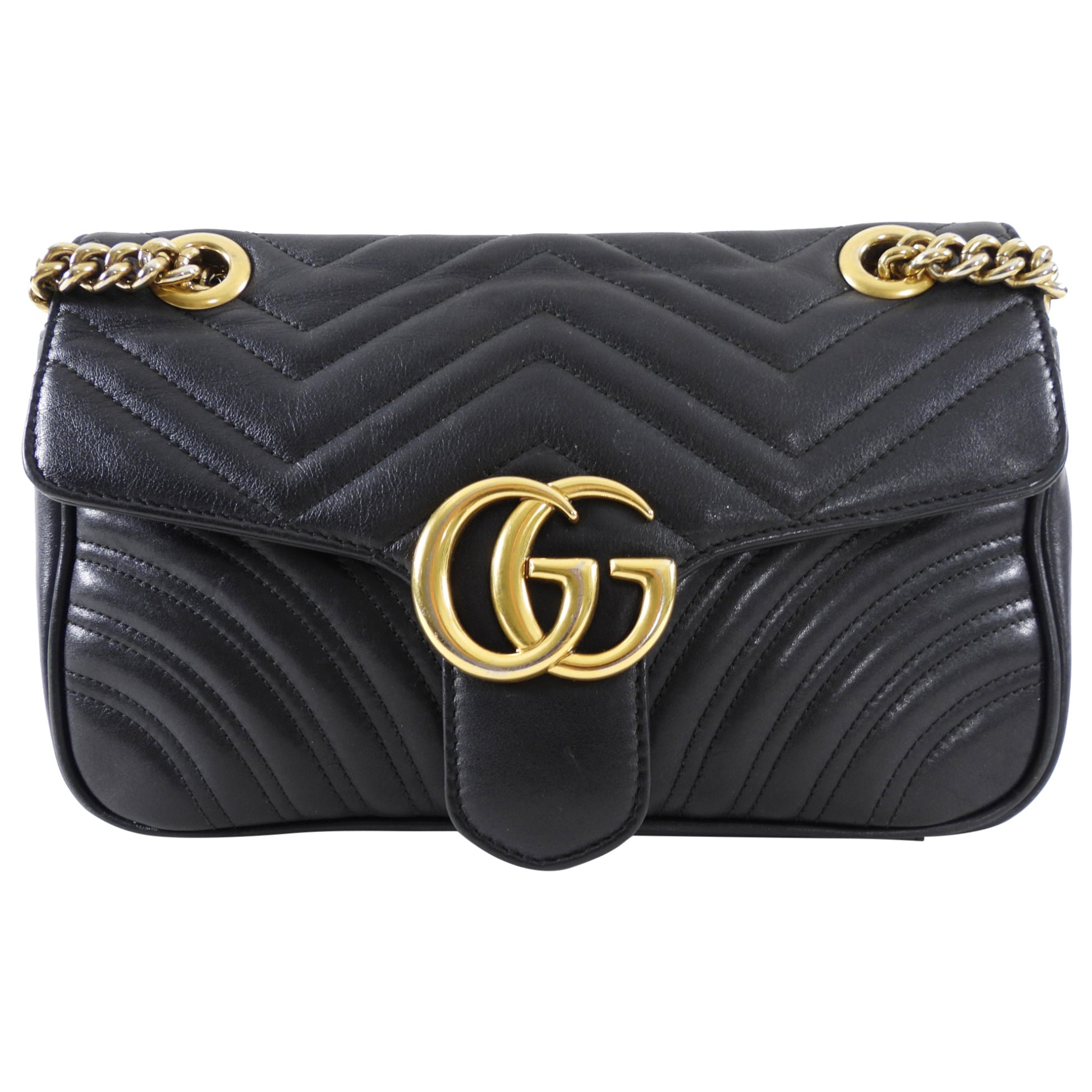 Gucci Small Marmont Matelasse Black Leather Chain Flap Bag