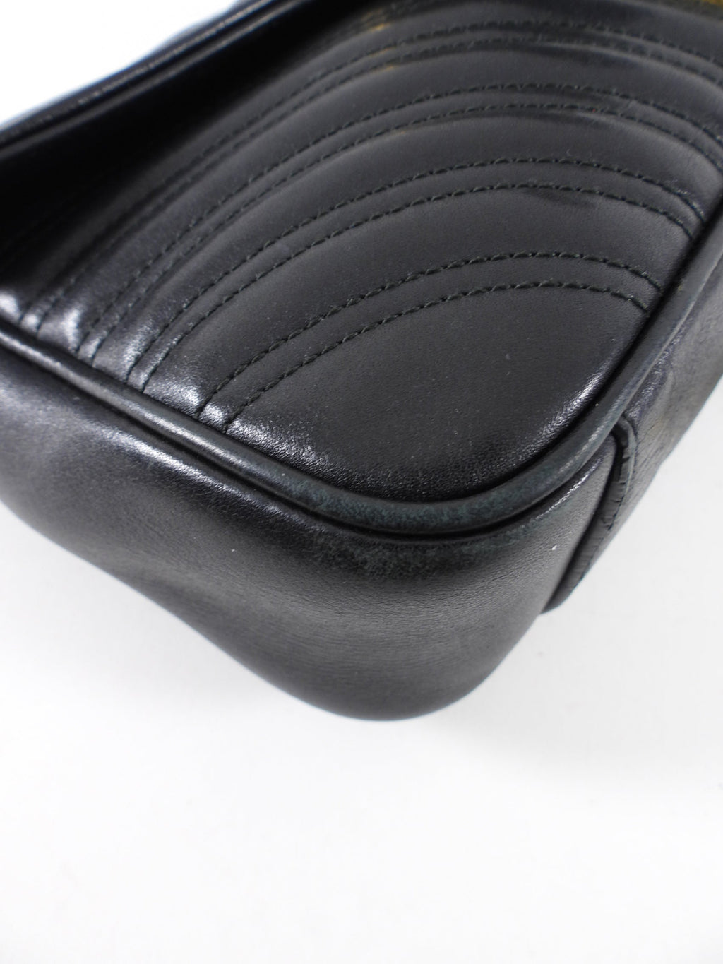 Gucci Small Marmont Matelasse Black Leather Chain Flap Bag