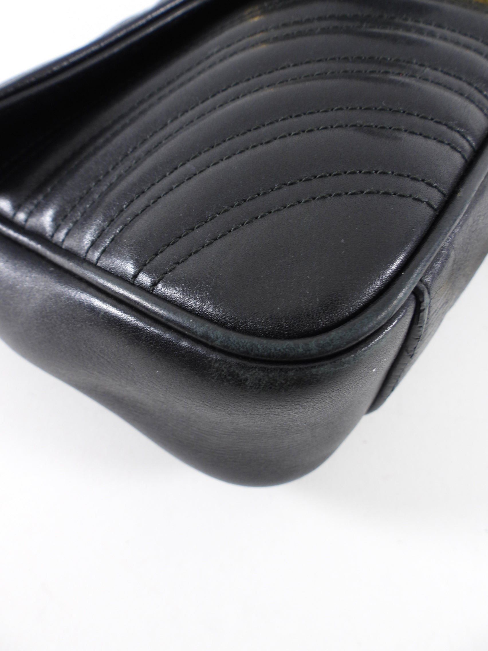 Gucci Small Marmont Matelasse Black Leather Chain Flap Bag