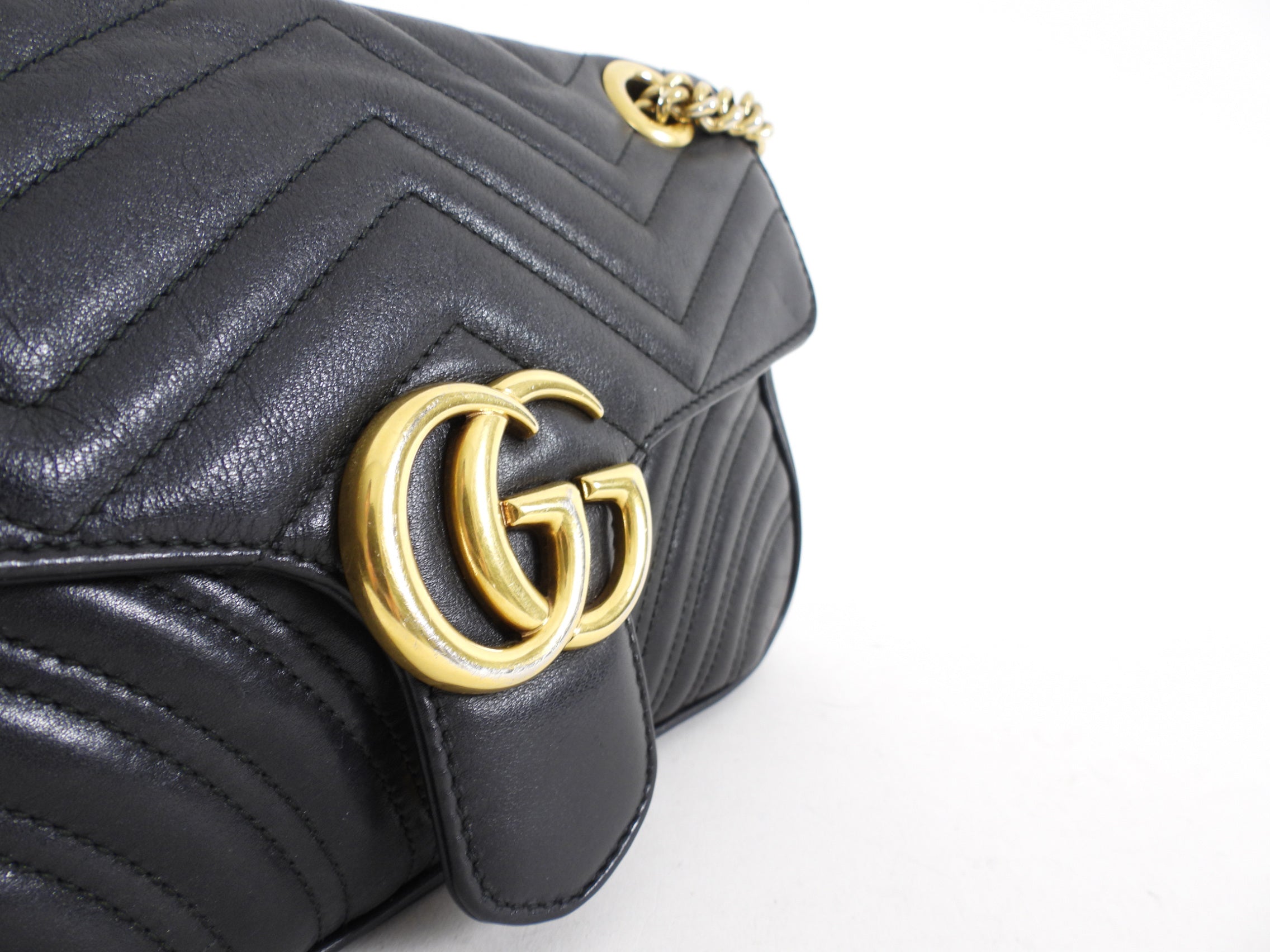 Gucci Small Marmont Matelasse Black Leather Chain Flap Bag