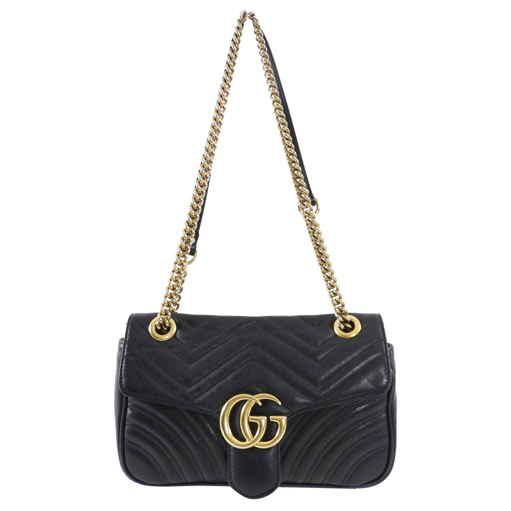 Gucci Small Marmont Matelasse Black Leather Chain Flap Bag