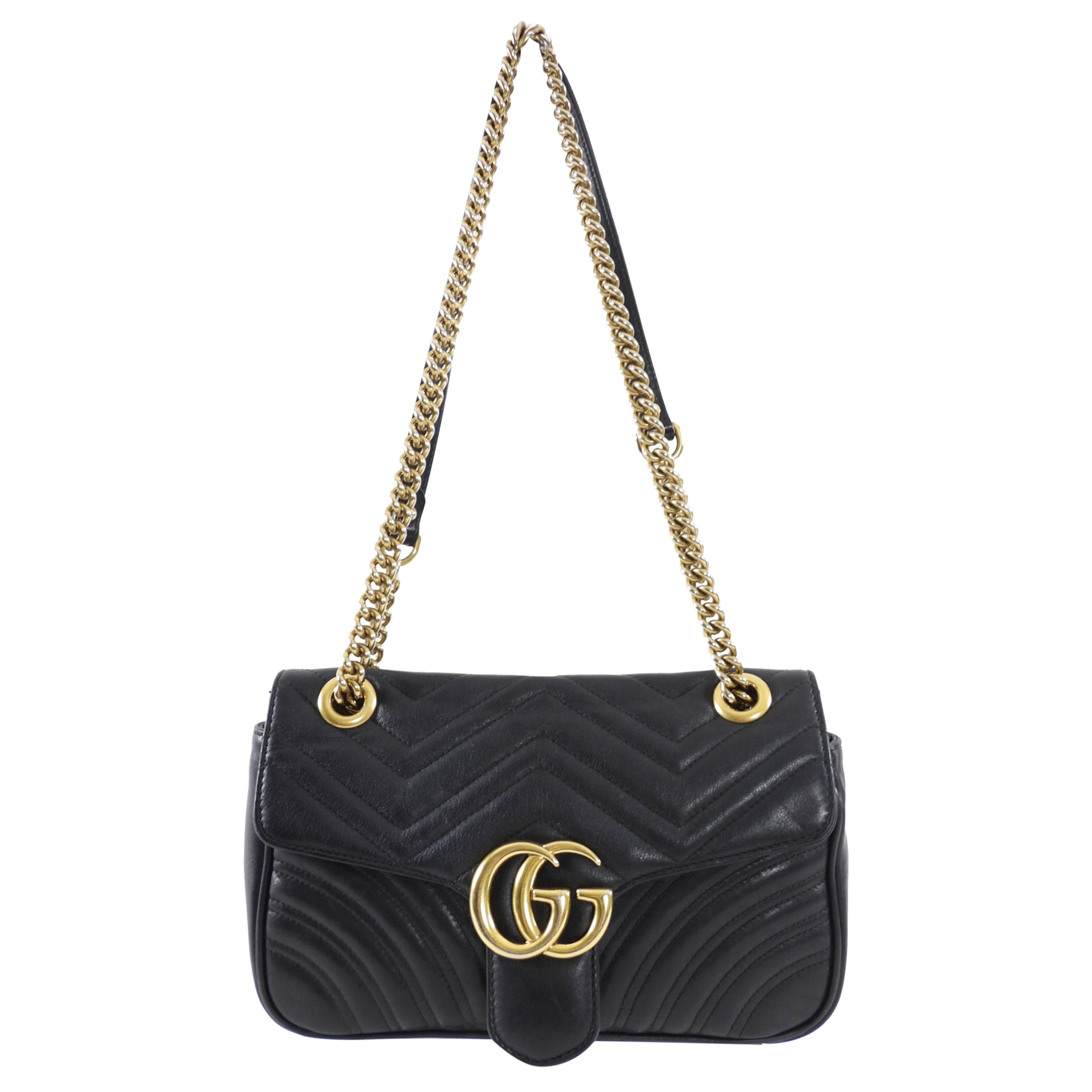 Gucci Small Marmont Matelasse Black Leather Chain Flap Bag