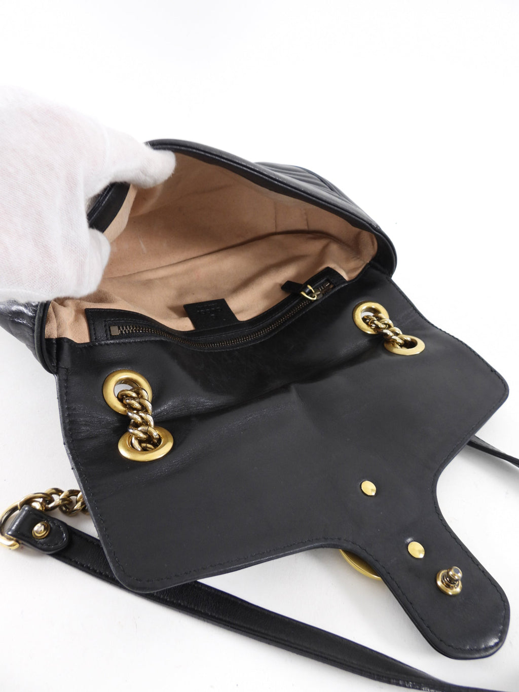 Gucci Small Marmont Matelasse Black Leather Chain Flap Bag