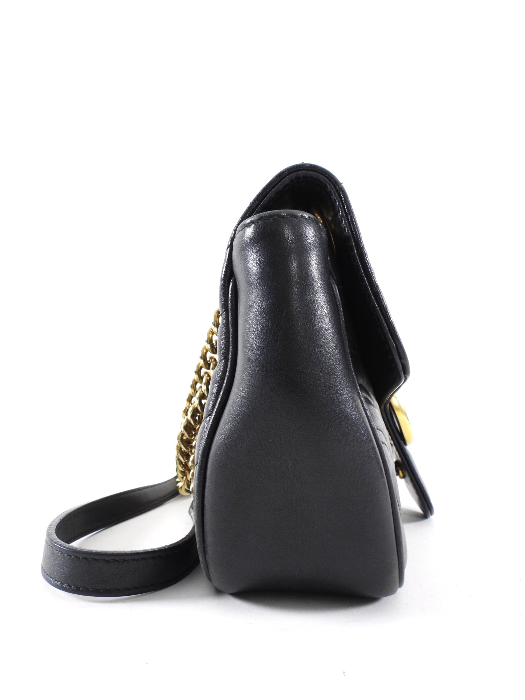 Gucci Small Marmont Matelasse Black Leather Chain Flap Bag