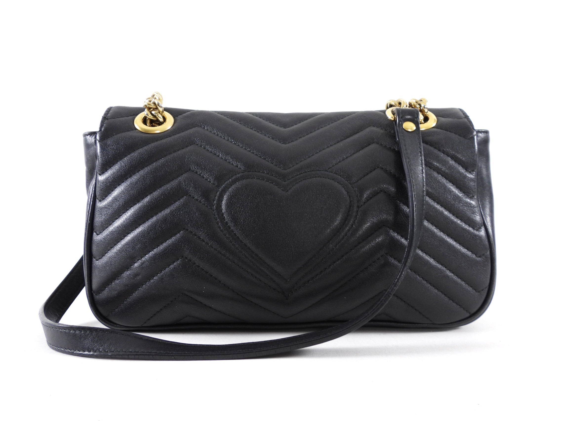 Gucci Small Marmont Matelasse Black Leather Chain Flap Bag