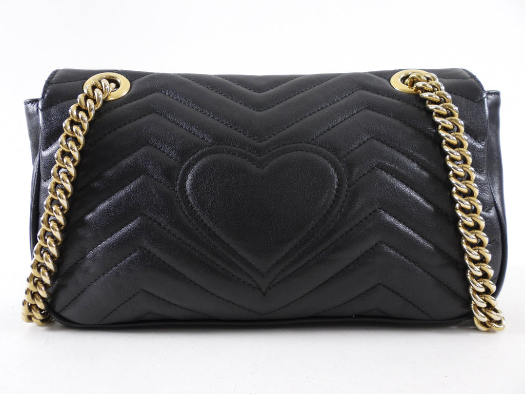 Gucci Small Marmont Matelasse Black Leather Chain Flap Bag