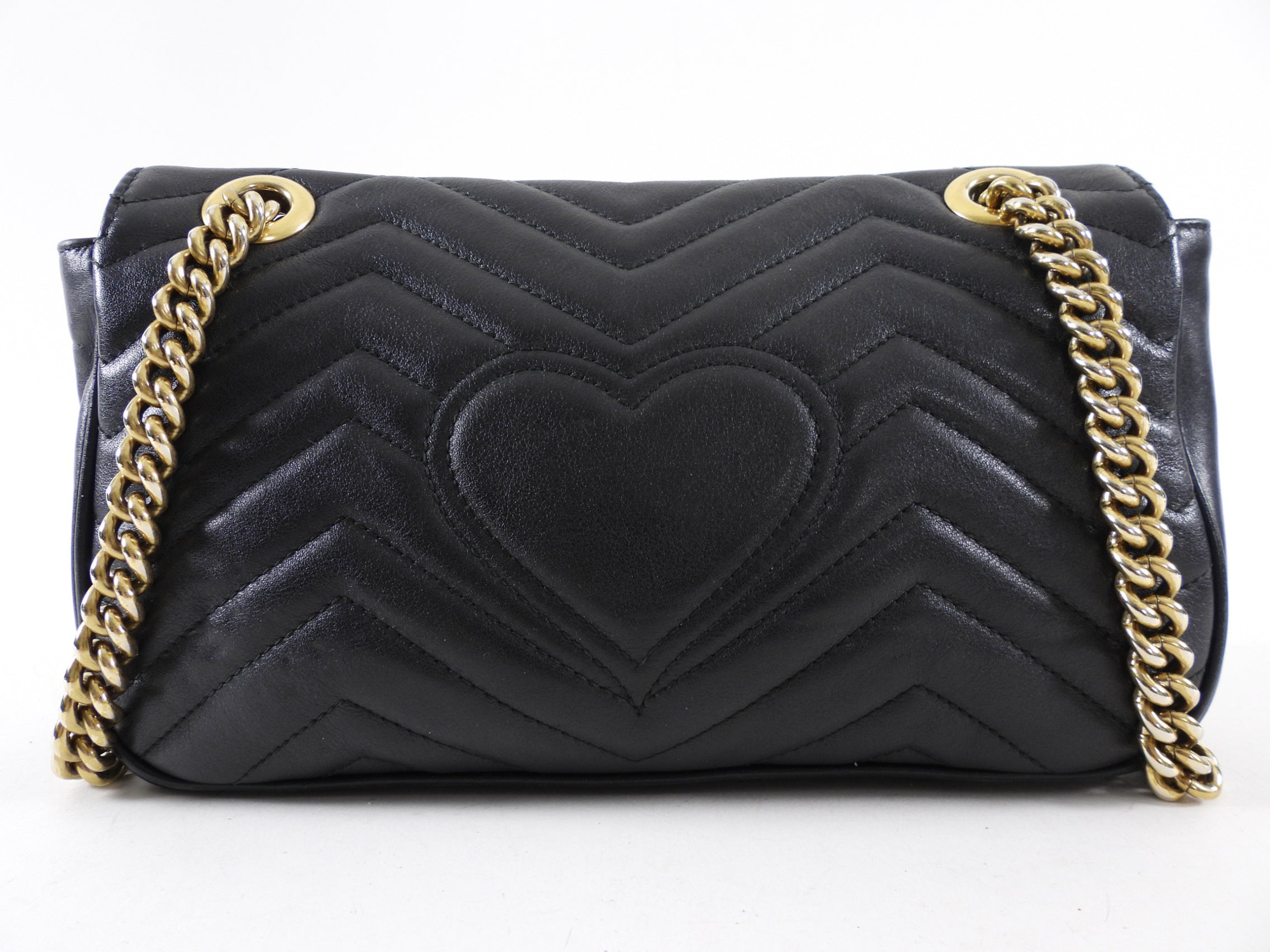 Gucci Small Marmont Matelasse Black Leather Chain Flap Bag