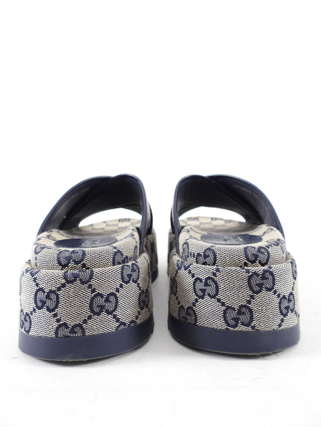 Gucci Navy Monogram Canvas Platform Sandals - 6.5