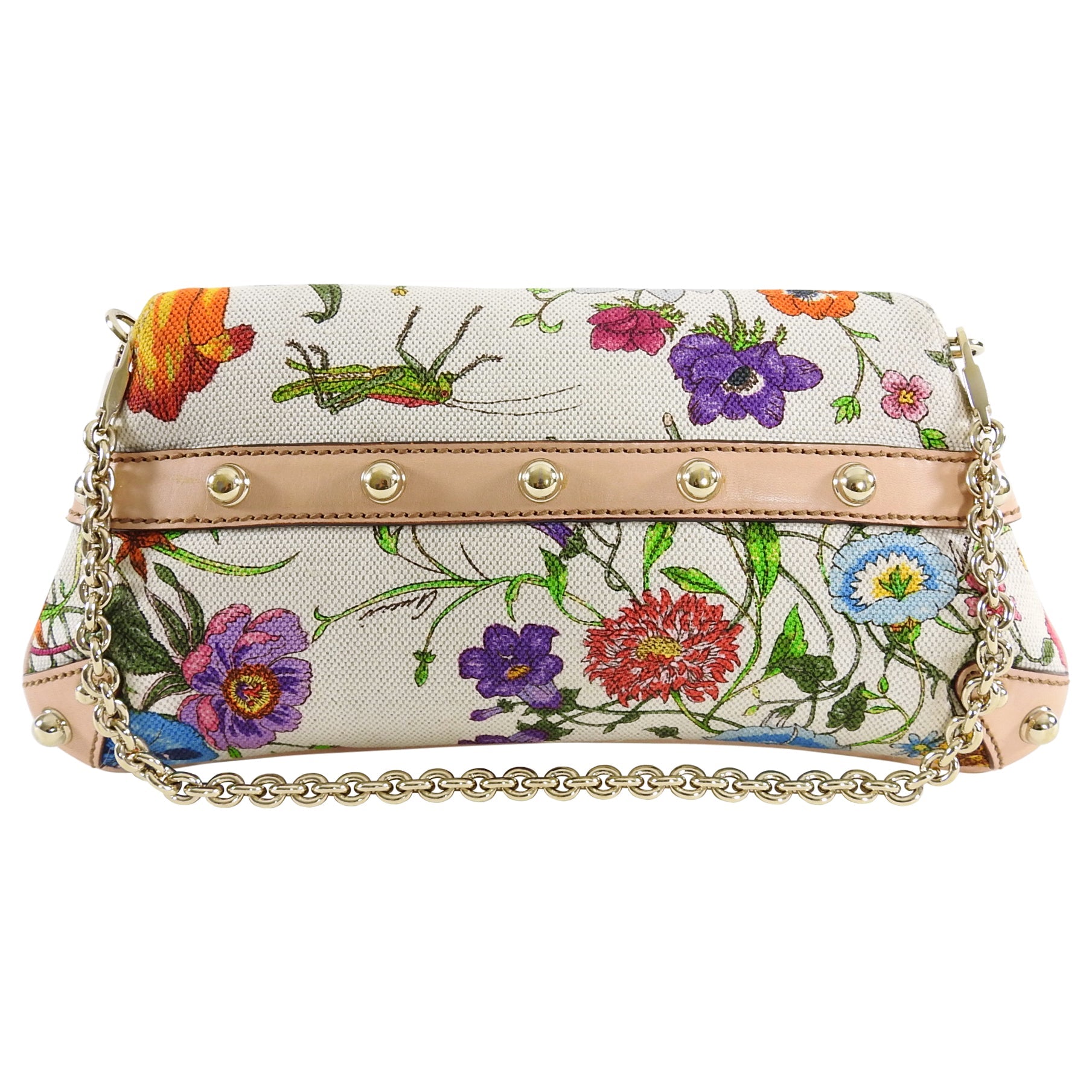 Gucci Flora and Fauna Canvas Horsebit Chain Baguette Small Shoulder Bag