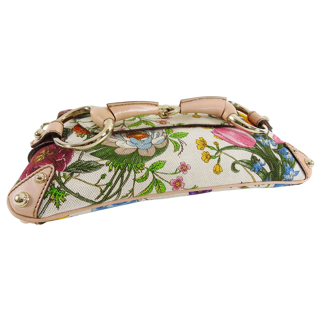 Gucci Flora and Fauna Canvas Horsebit Chain Baguette Small Shoulder Bag