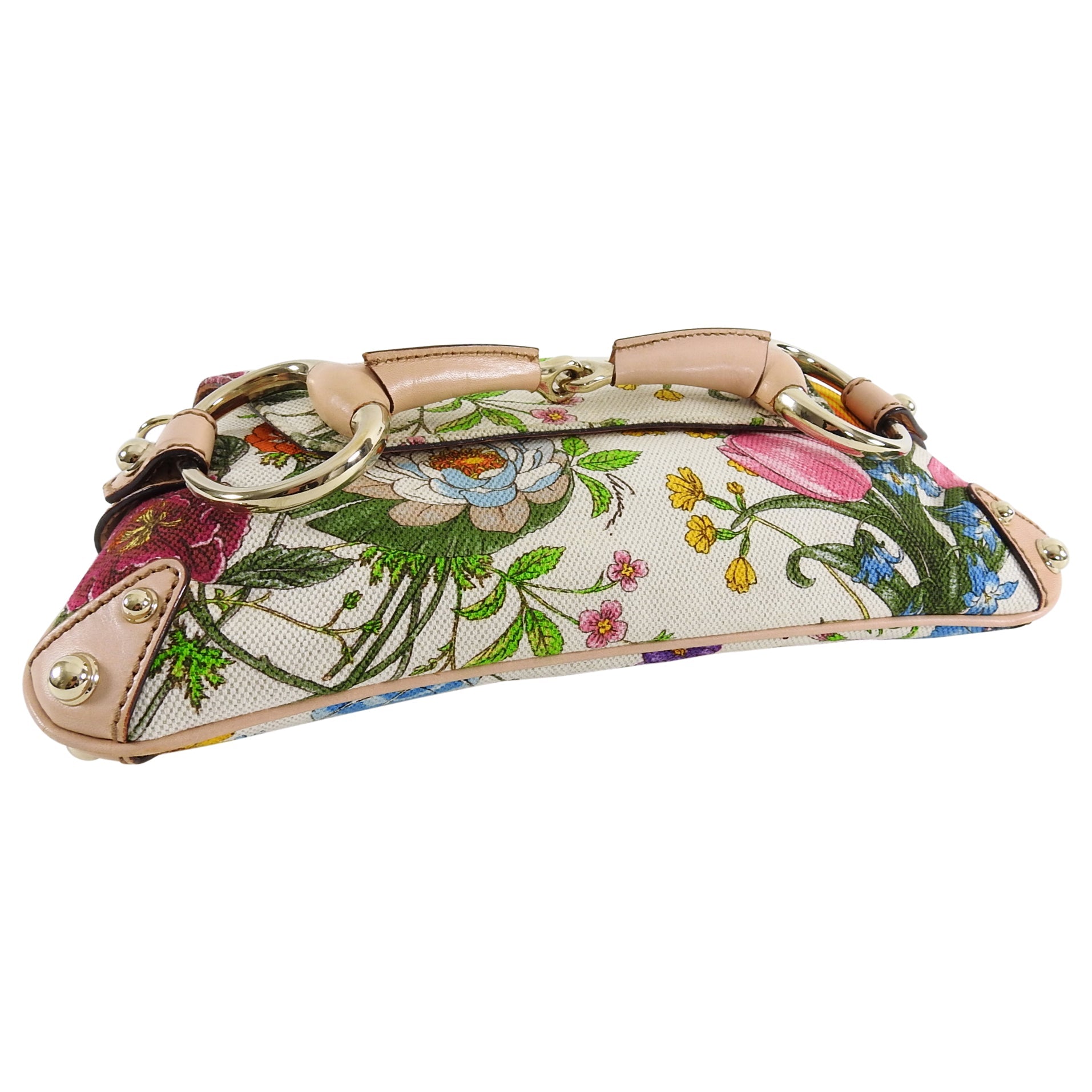 Gucci Flora and Fauna Canvas Horsebit Chain Baguette Small Shoulder Bag