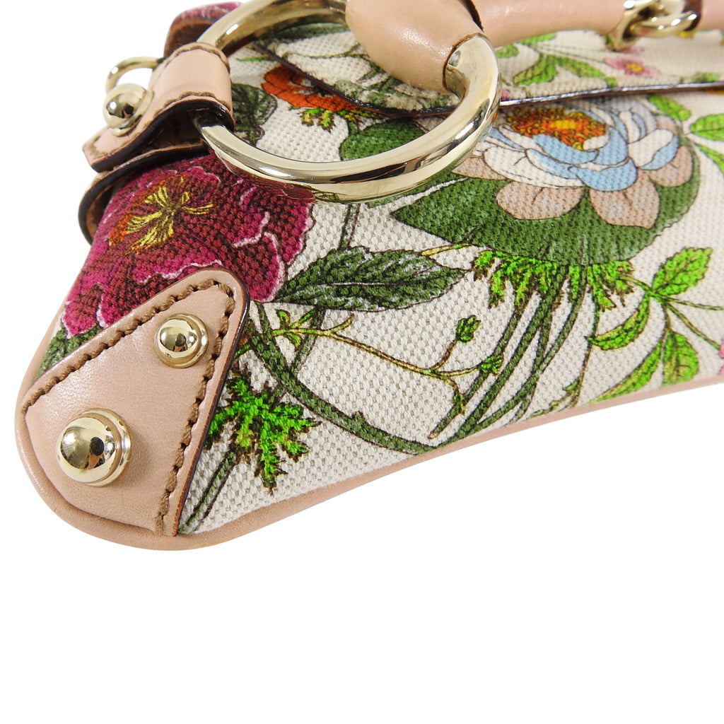 Gucci Flora and Fauna Canvas Horsebit Chain Baguette Small Shoulder Bag