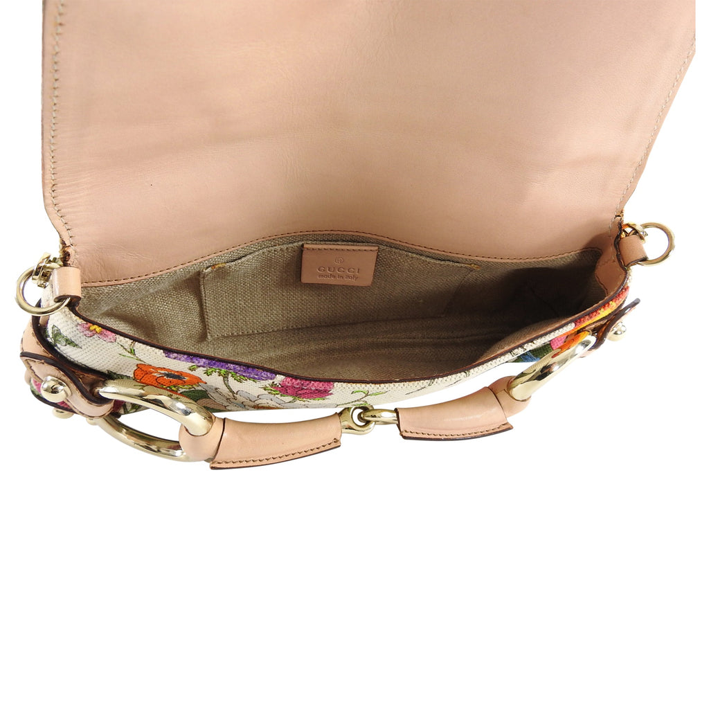 Gucci Flora and Fauna Canvas Horsebit Chain Baguette Small Shoulder Bag