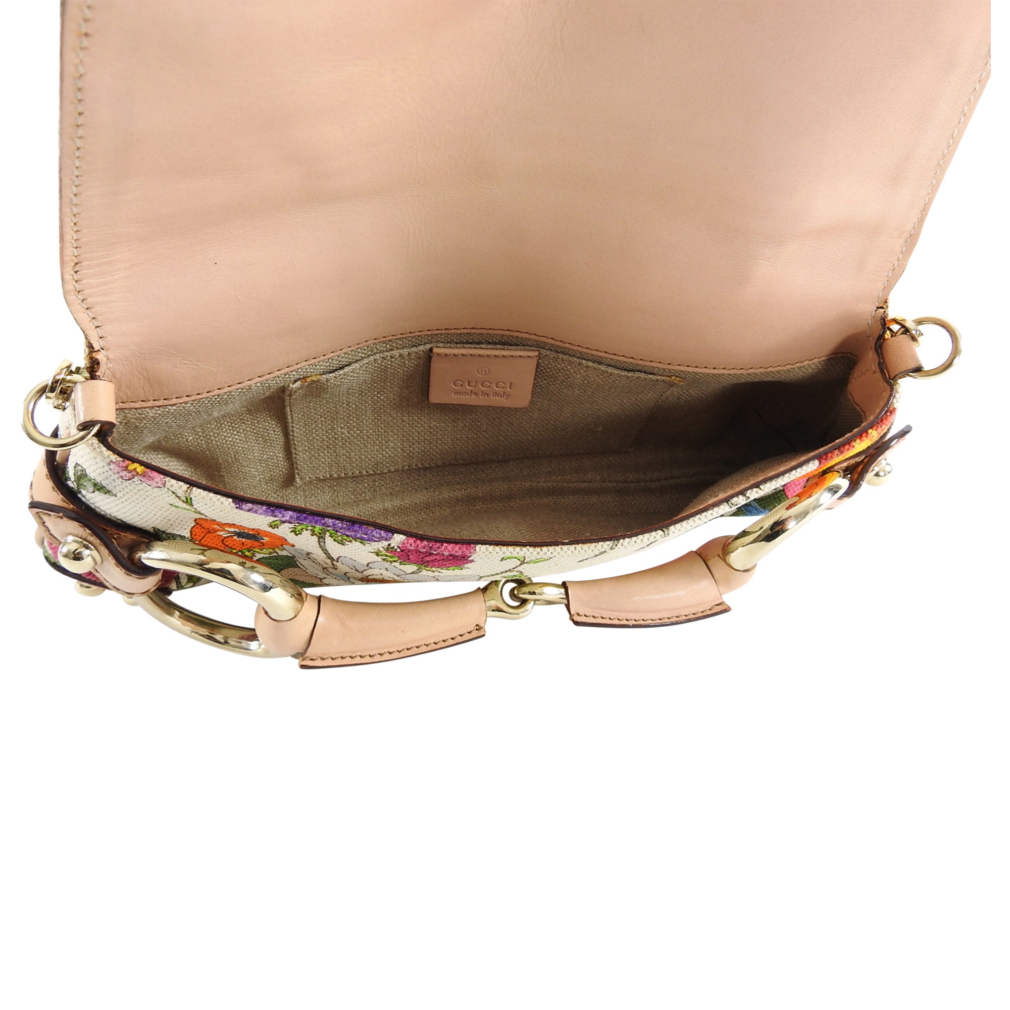 Gucci Flora and Fauna Canvas Horsebit Chain Baguette Small Shoulder Bag