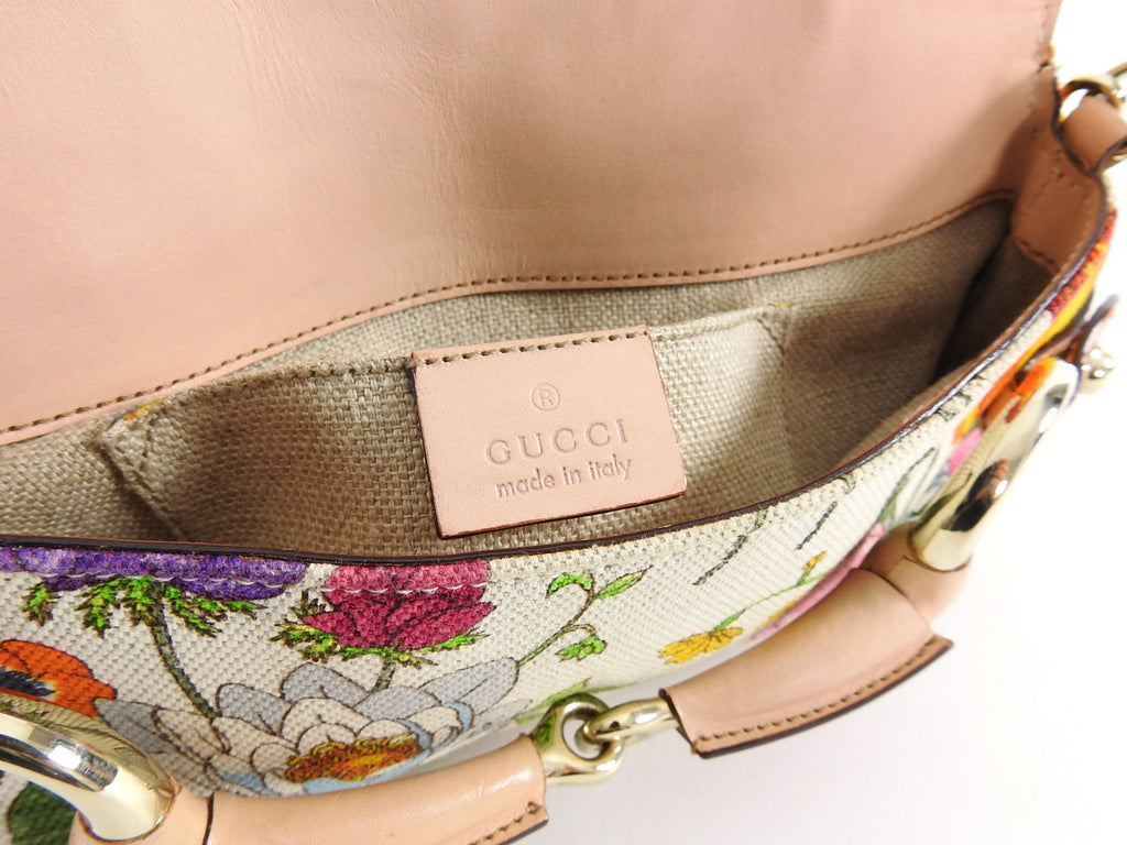 Gucci Flora and Fauna Canvas Horsebit Chain Baguette Small Shoulder Bag