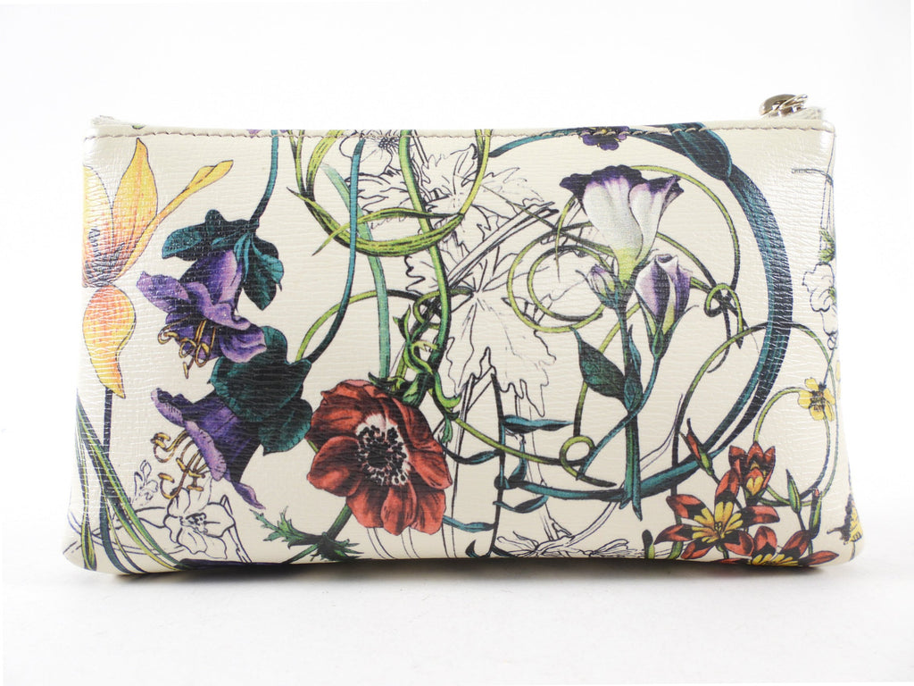 Gucci Ivory Calfskin Flora Infinity Small Zip Pouch