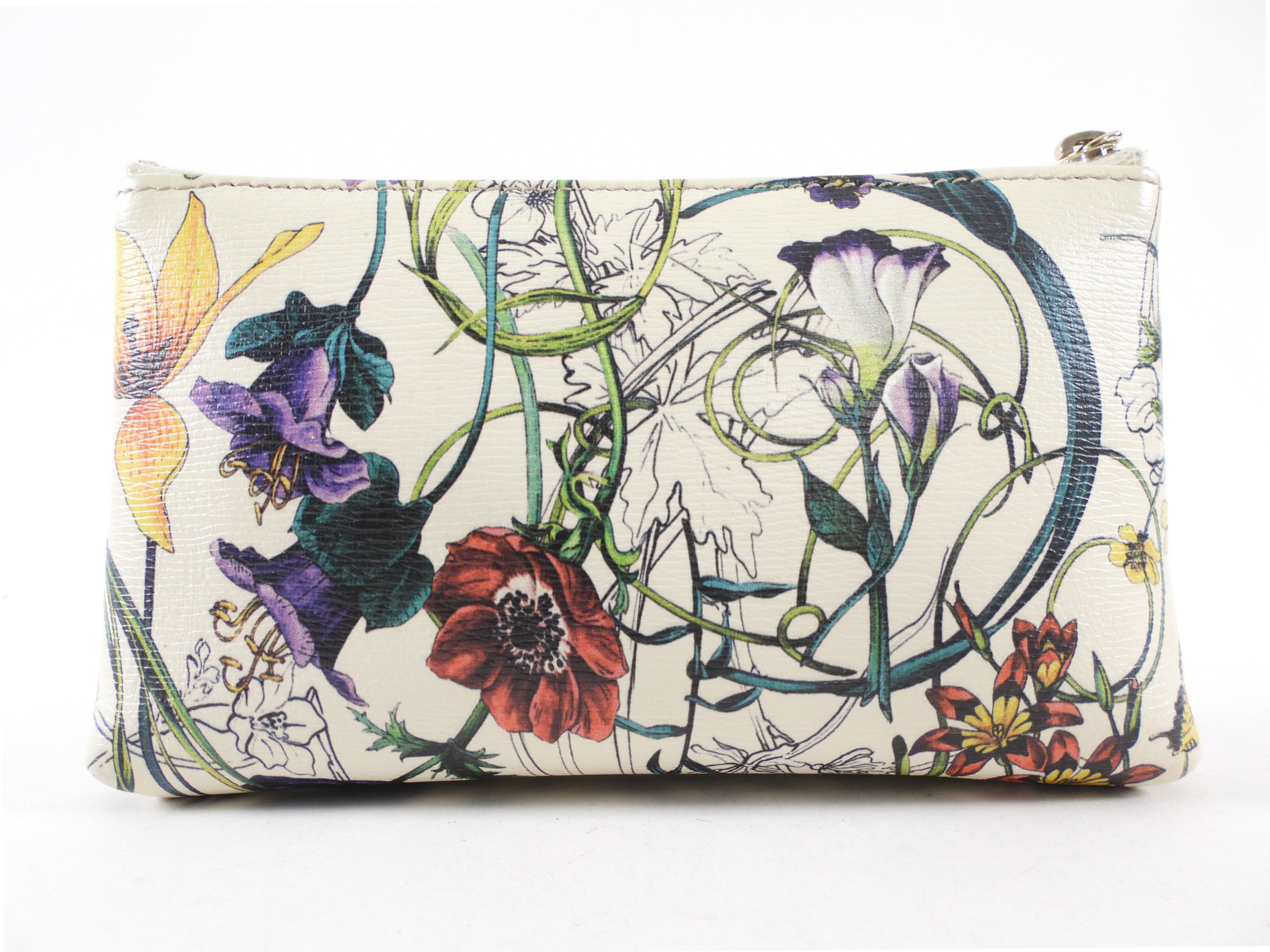 Gucci Ivory Calfskin Flora Infinity Small Zip Pouch