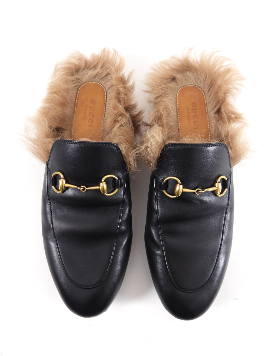 Gucci Shearling Fur Lined Black Princetown Slippers - USA 7