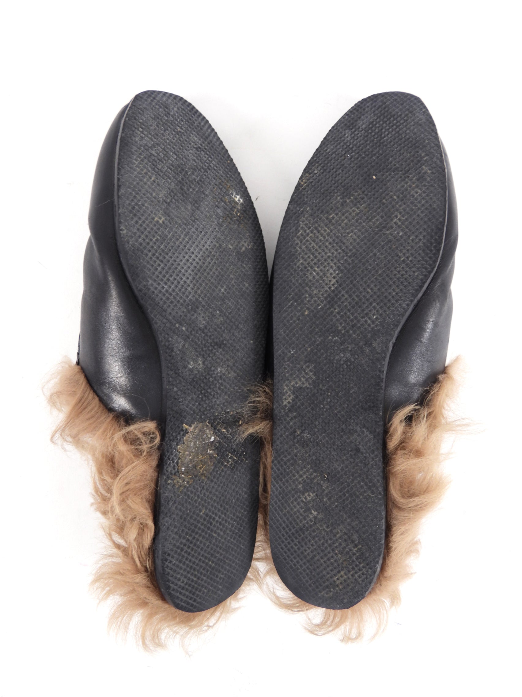 Gucci Shearling Fur Lined Black Princetown Slippers - USA 7
