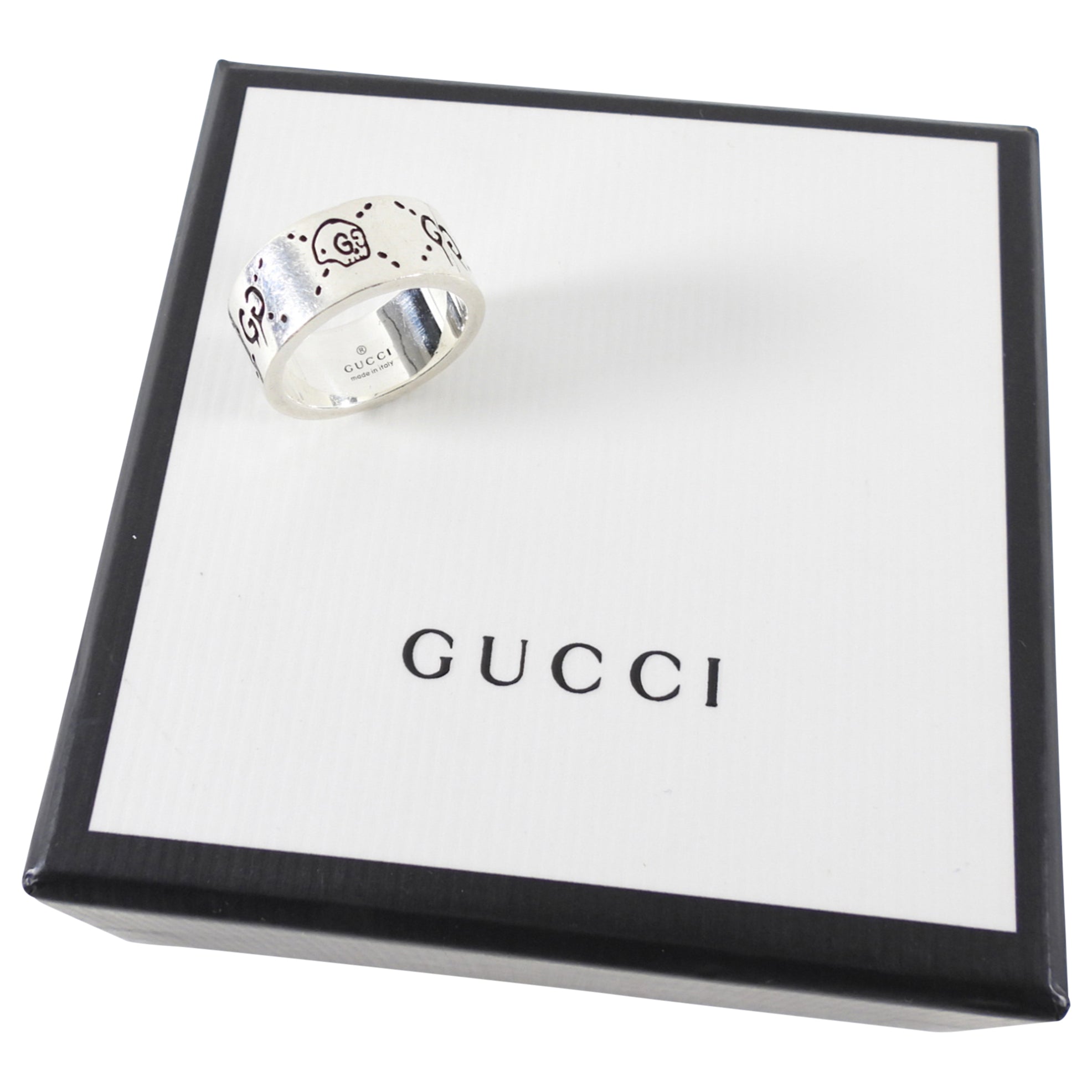Gucci Ghost GG Sterling Silver Band Ring - USA 6