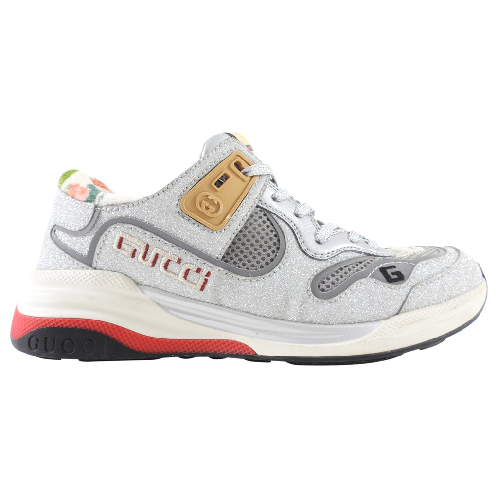 Gucci Silver Sparkle Floral Lined Sneakers - 37