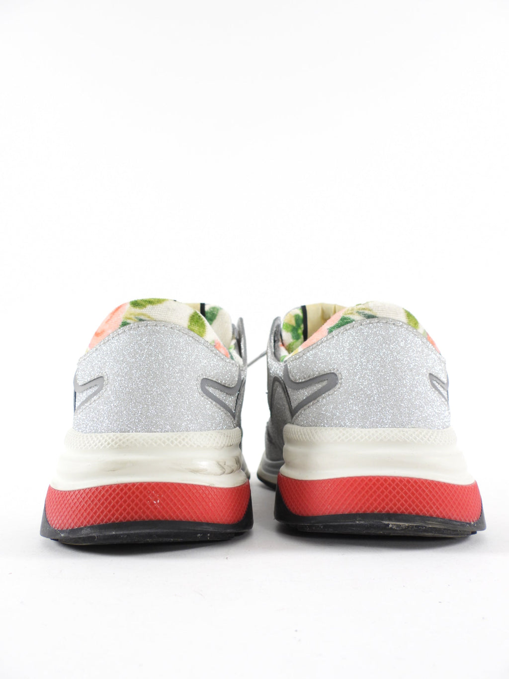 Gucci Silver Sparkle Floral Lined Sneakers - 37