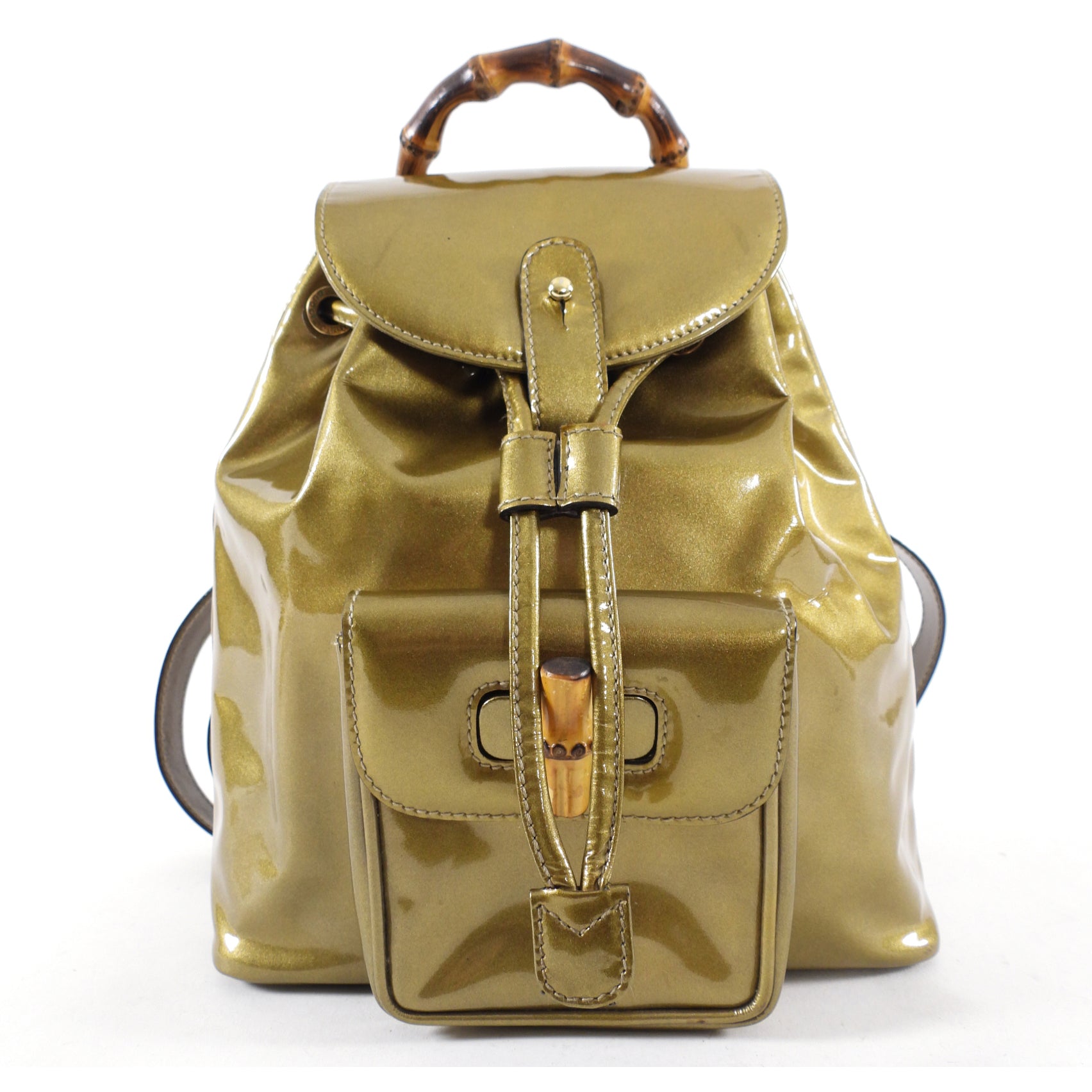 Gucci Vintage Bronze Patent Bamboo Mini Backpack