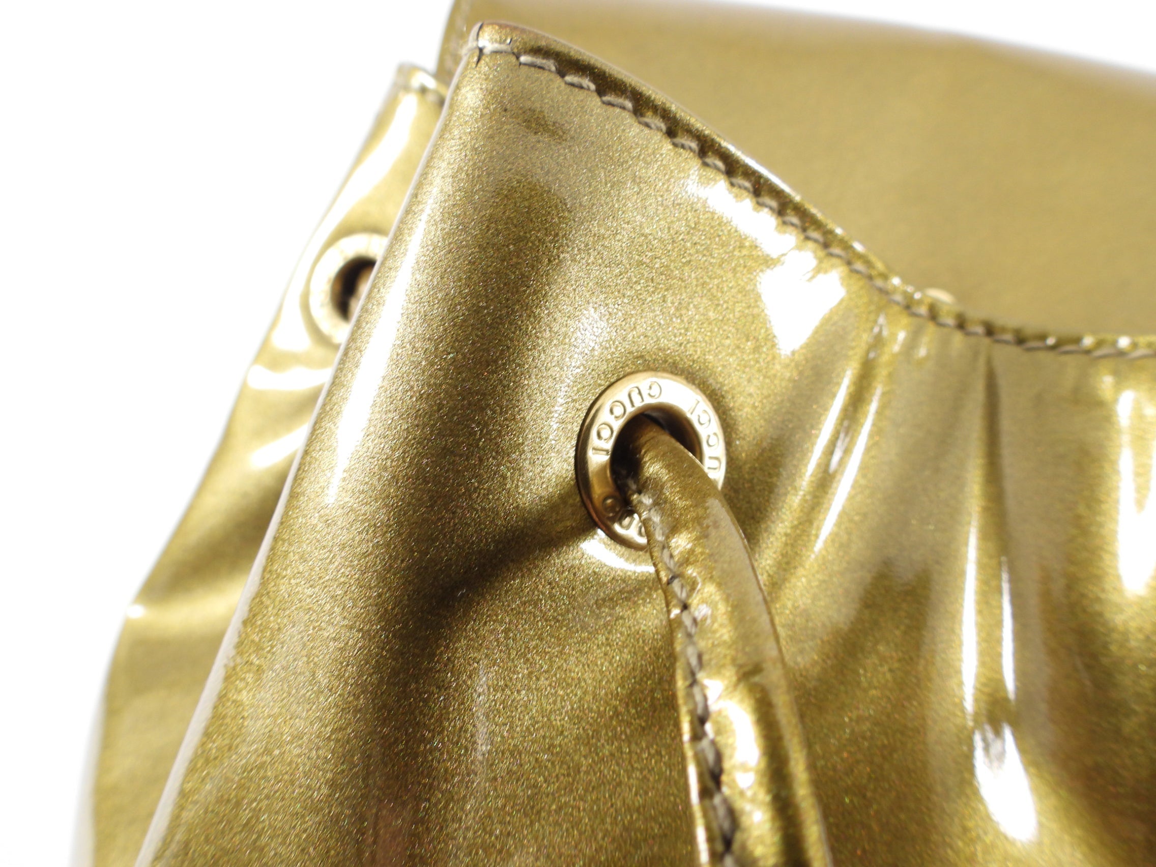 Gucci Vintage Bronze Patent Bamboo Mini Backpack