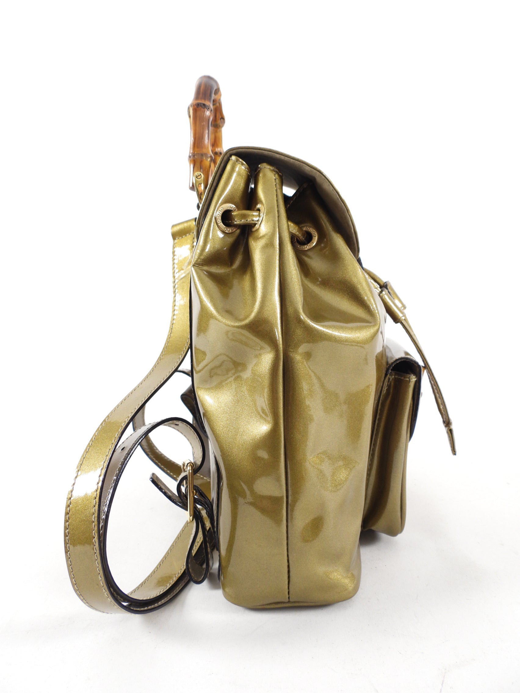 Gucci Vintage Bronze Patent Bamboo Mini Backpack