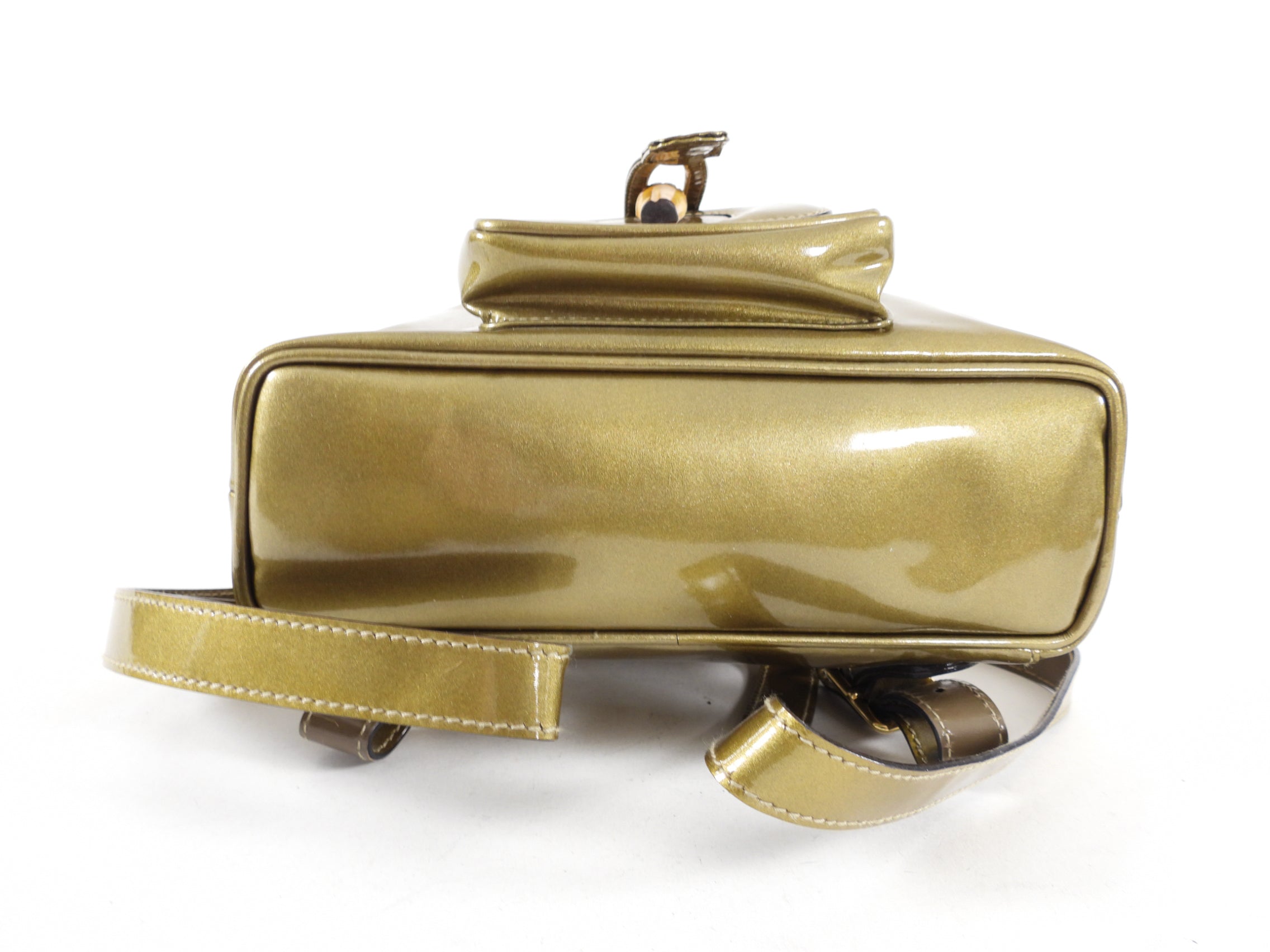 Gucci Vintage Bronze Patent Bamboo Mini Backpack