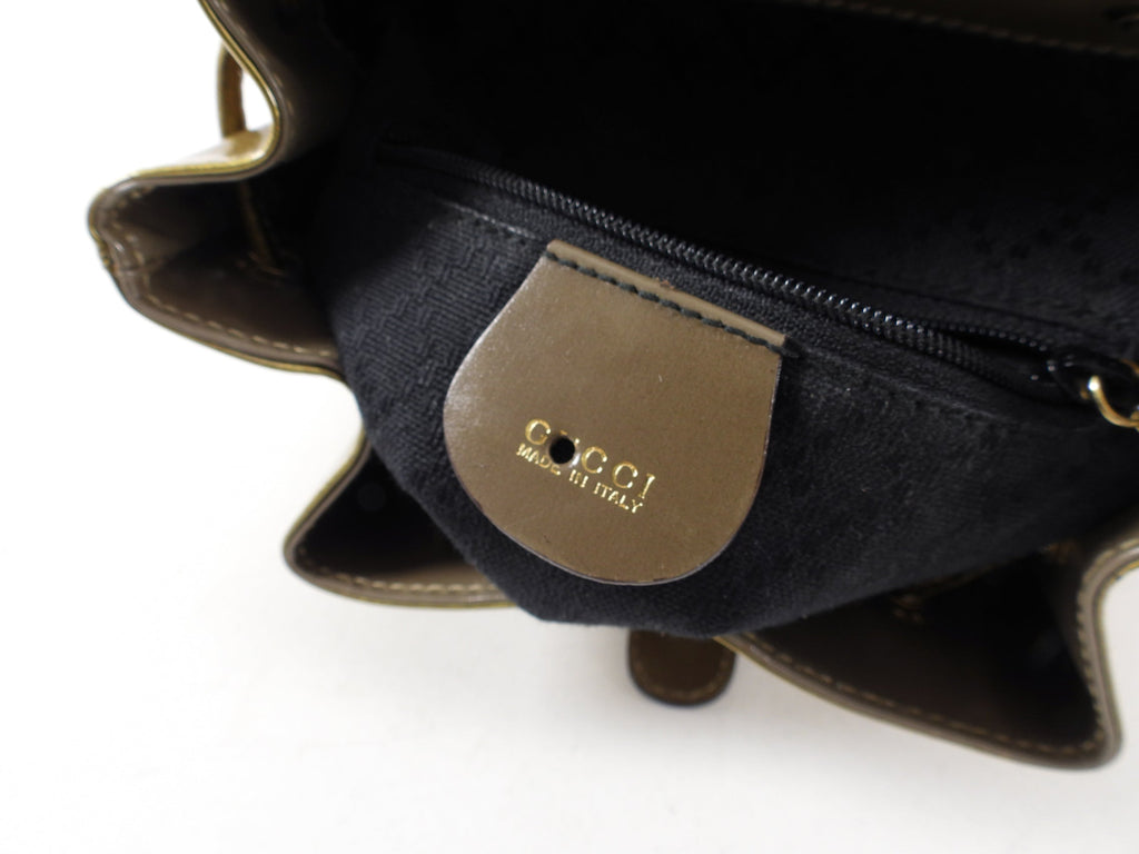 Gucci Vintage Bronze Patent Bamboo Mini Backpack