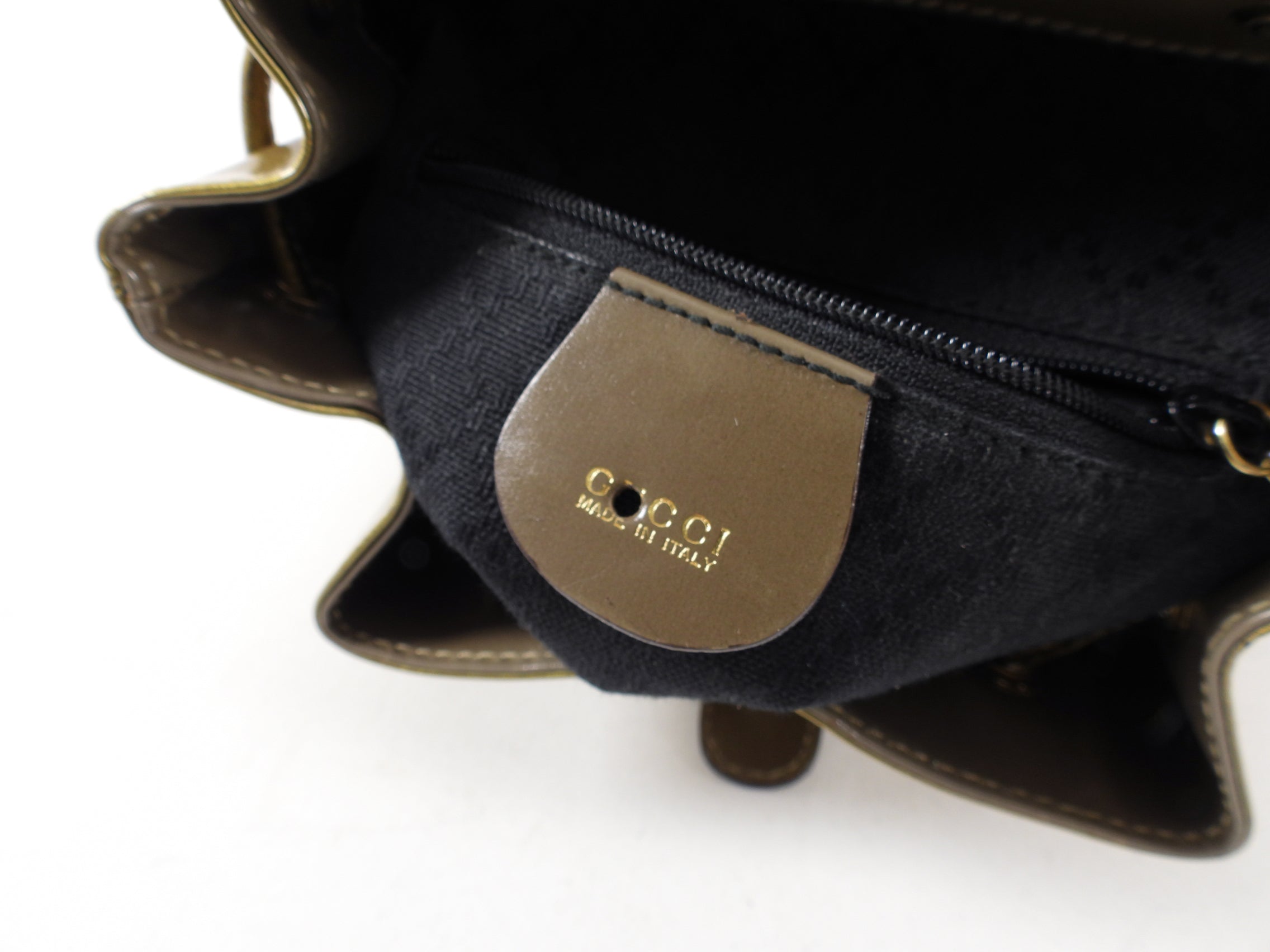Gucci Vintage Bronze Patent Bamboo Mini Backpack