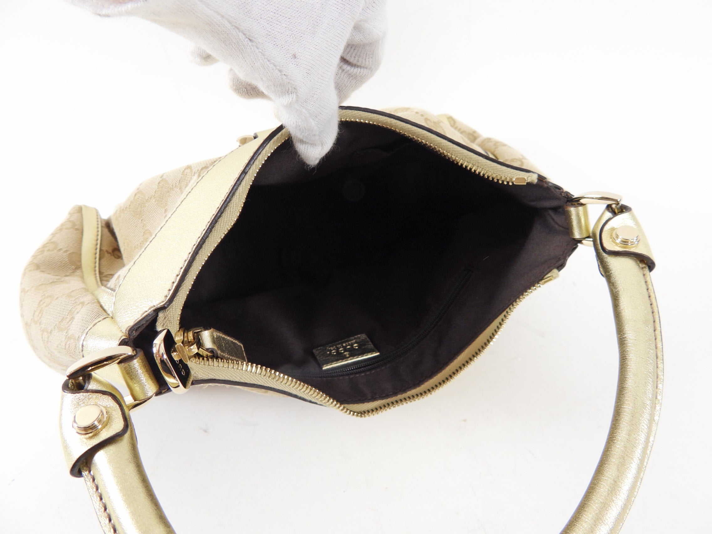 Gucci Gold Monogram Canvas Small Hobo Bag