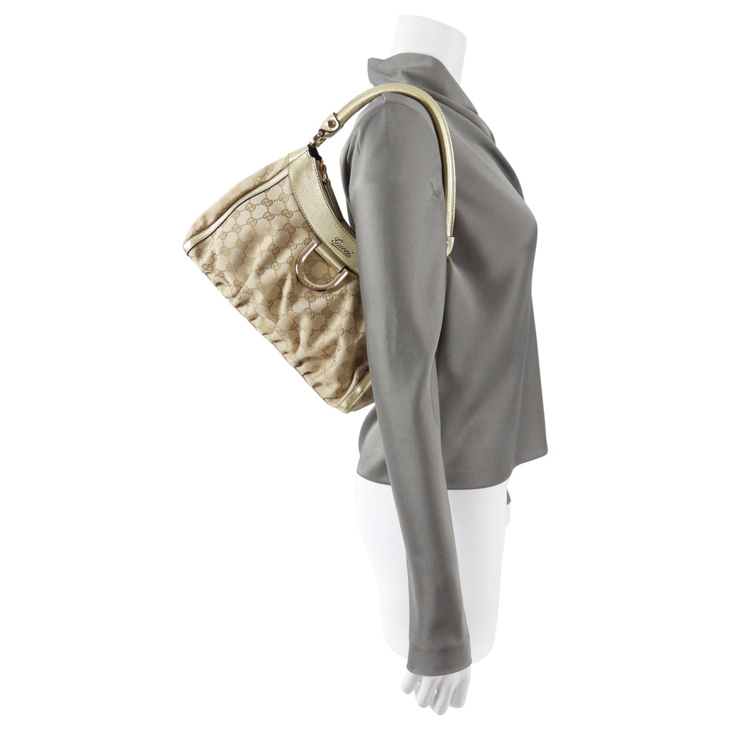 Gucci Gold Monogram Canvas Small Hobo Bag