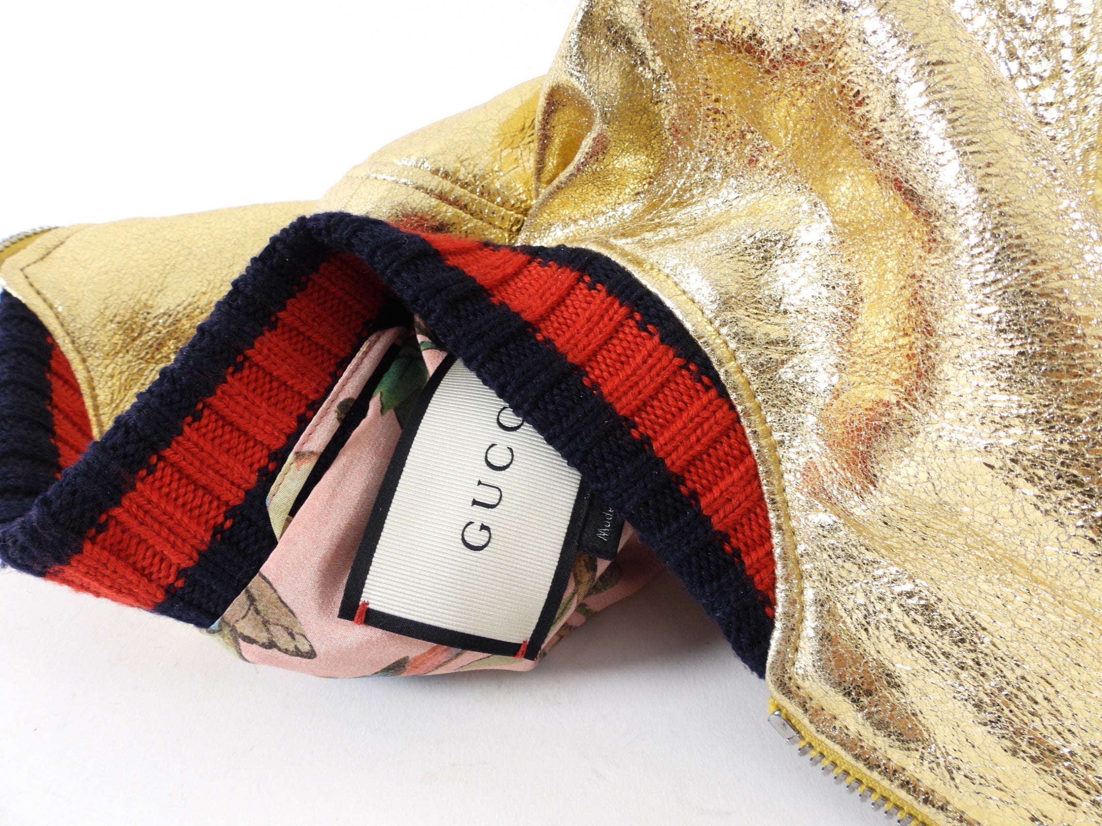 Gucci Gold Metallic Leather Bomber Jacket - XS / 0