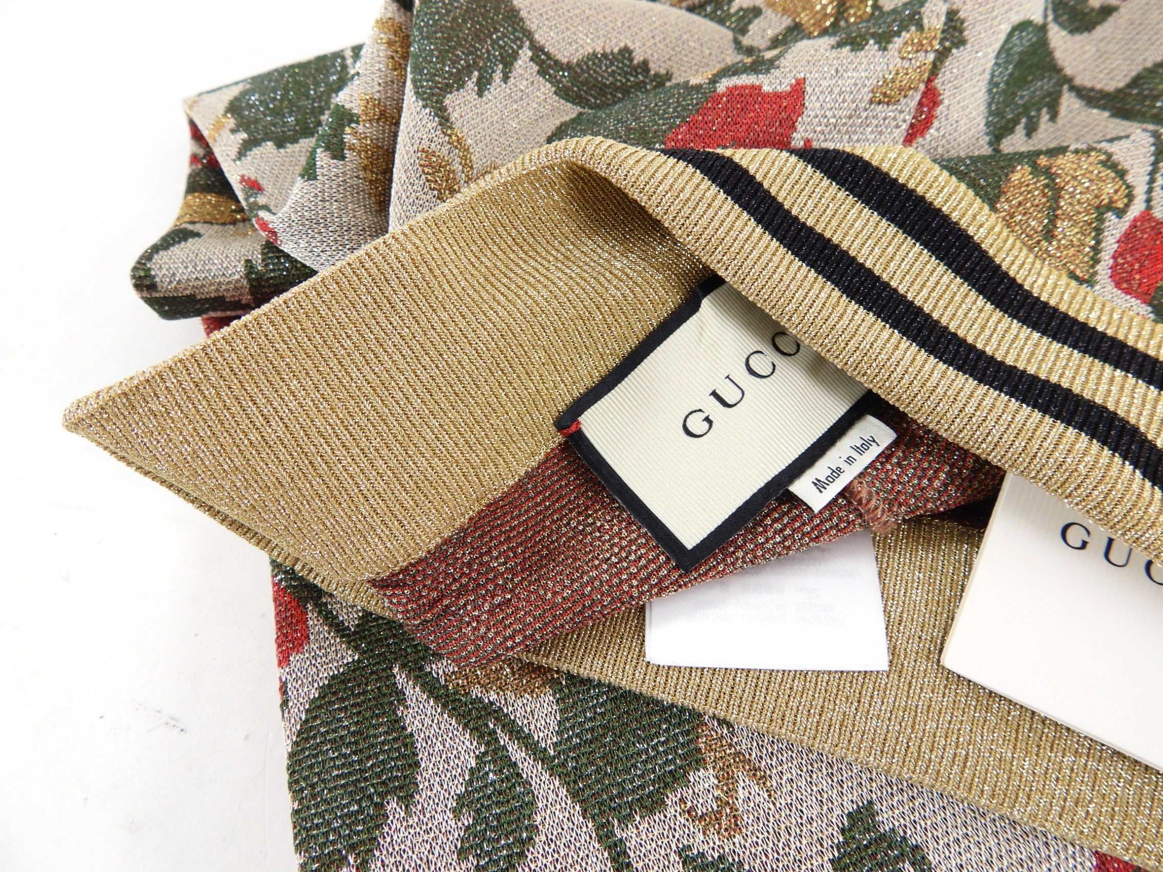Gucci Gold Lurex Floral Knit Leggings - S