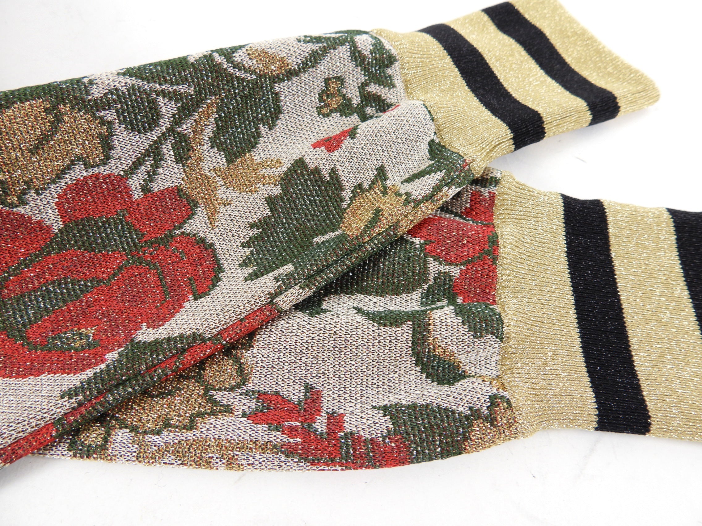 Gucci Gold Lurex Floral Knit Leggings - S