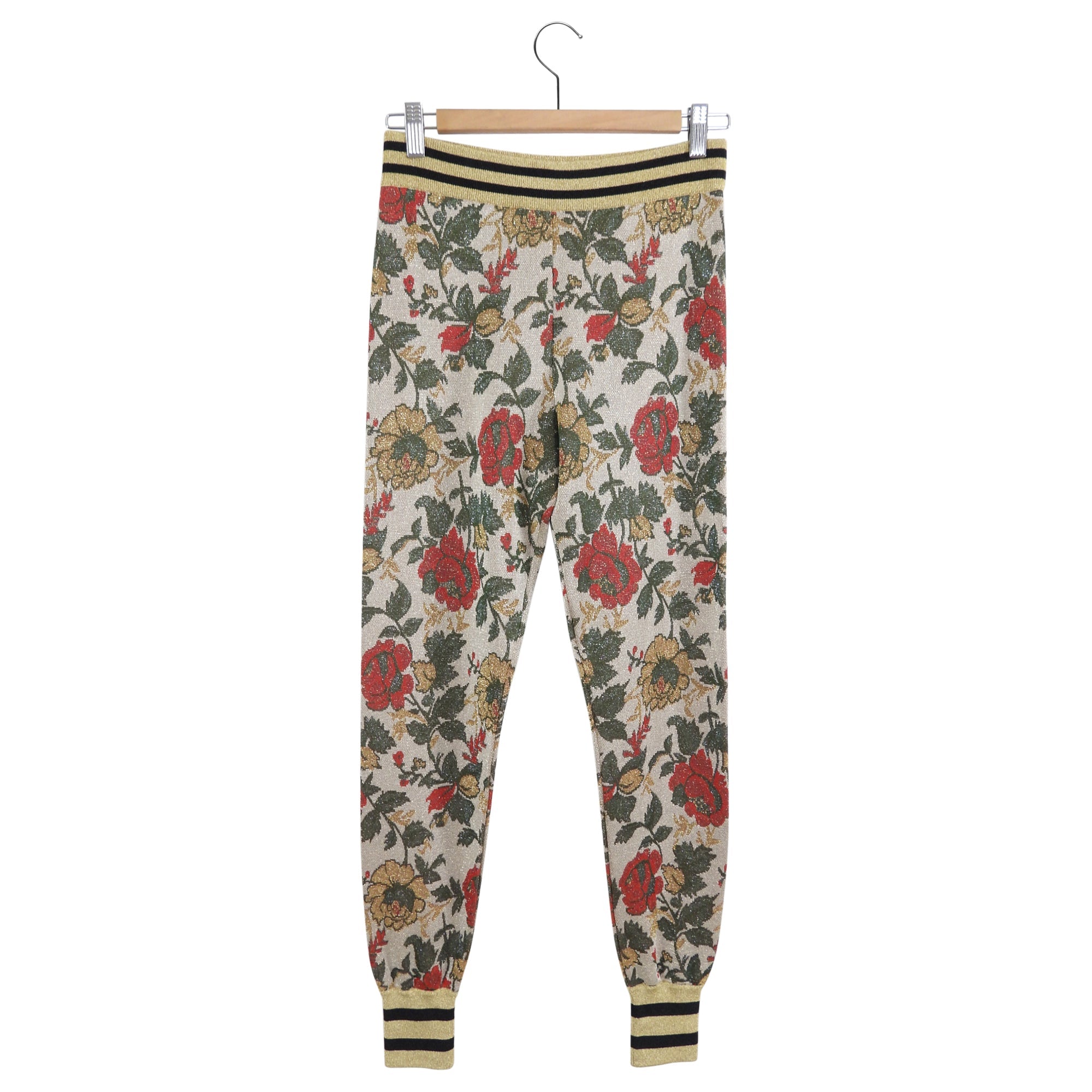 Gucci Gold Lurex Floral Knit Leggings - S