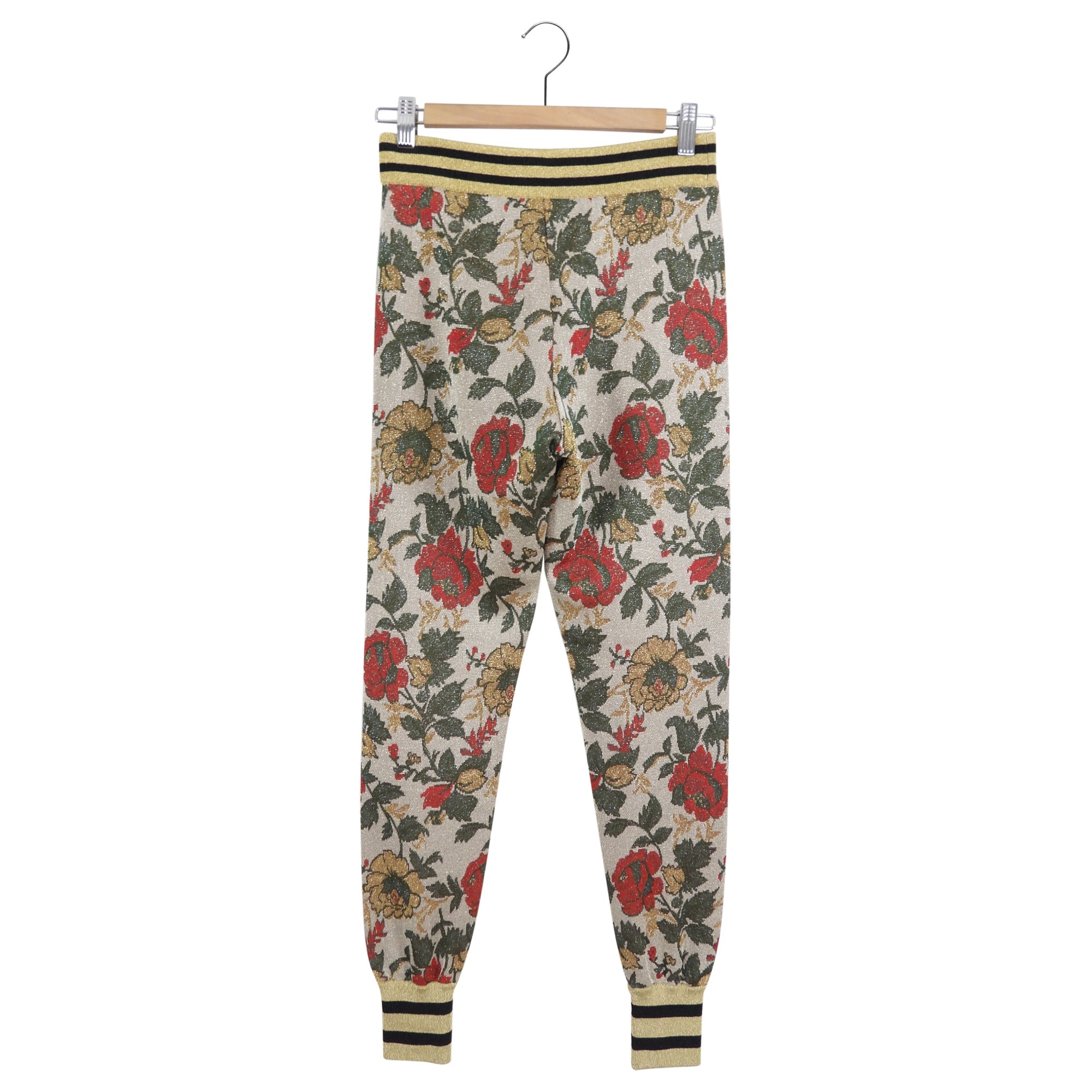 Gucci Gold Lurex Floral Knit Leggings - S