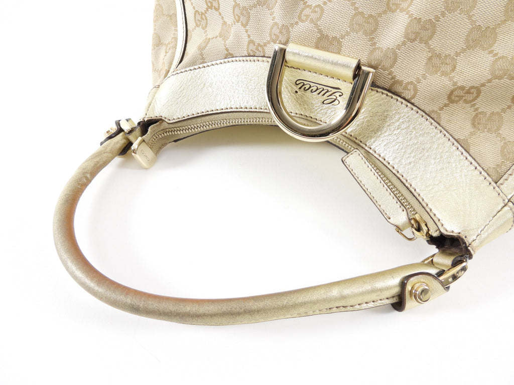 Gucci Monogram Canvas Gold Small D Ring Hobo Bag