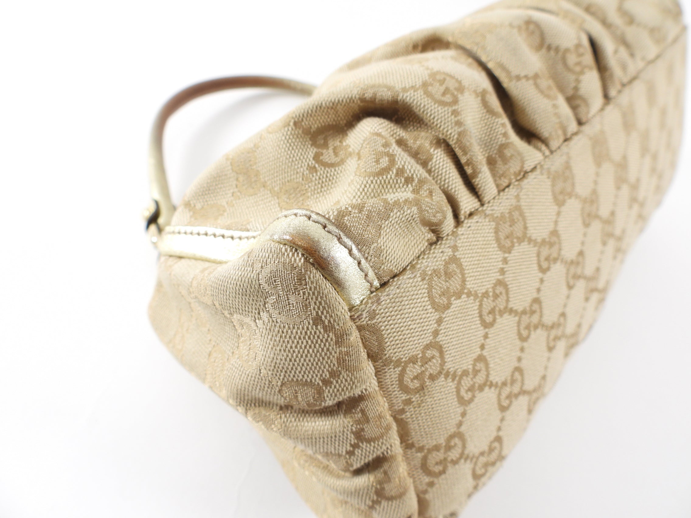Gucci Monogram Canvas Gold Small D Ring Hobo Bag
