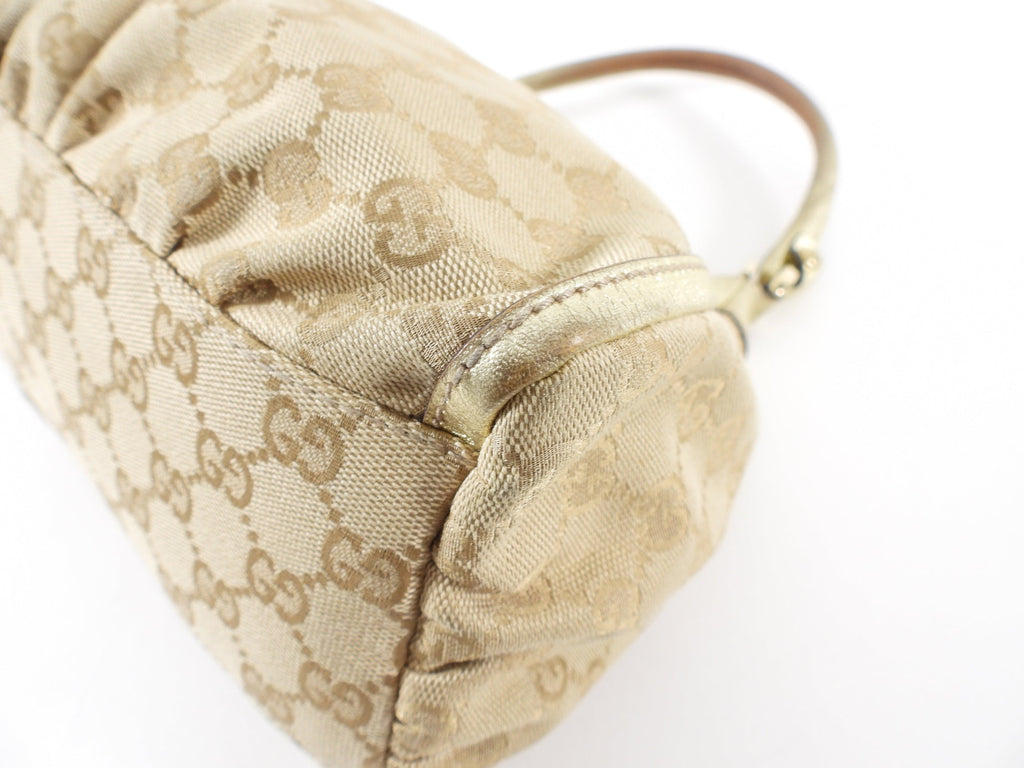 Gucci Monogram Canvas Gold Small D Ring Hobo Bag
