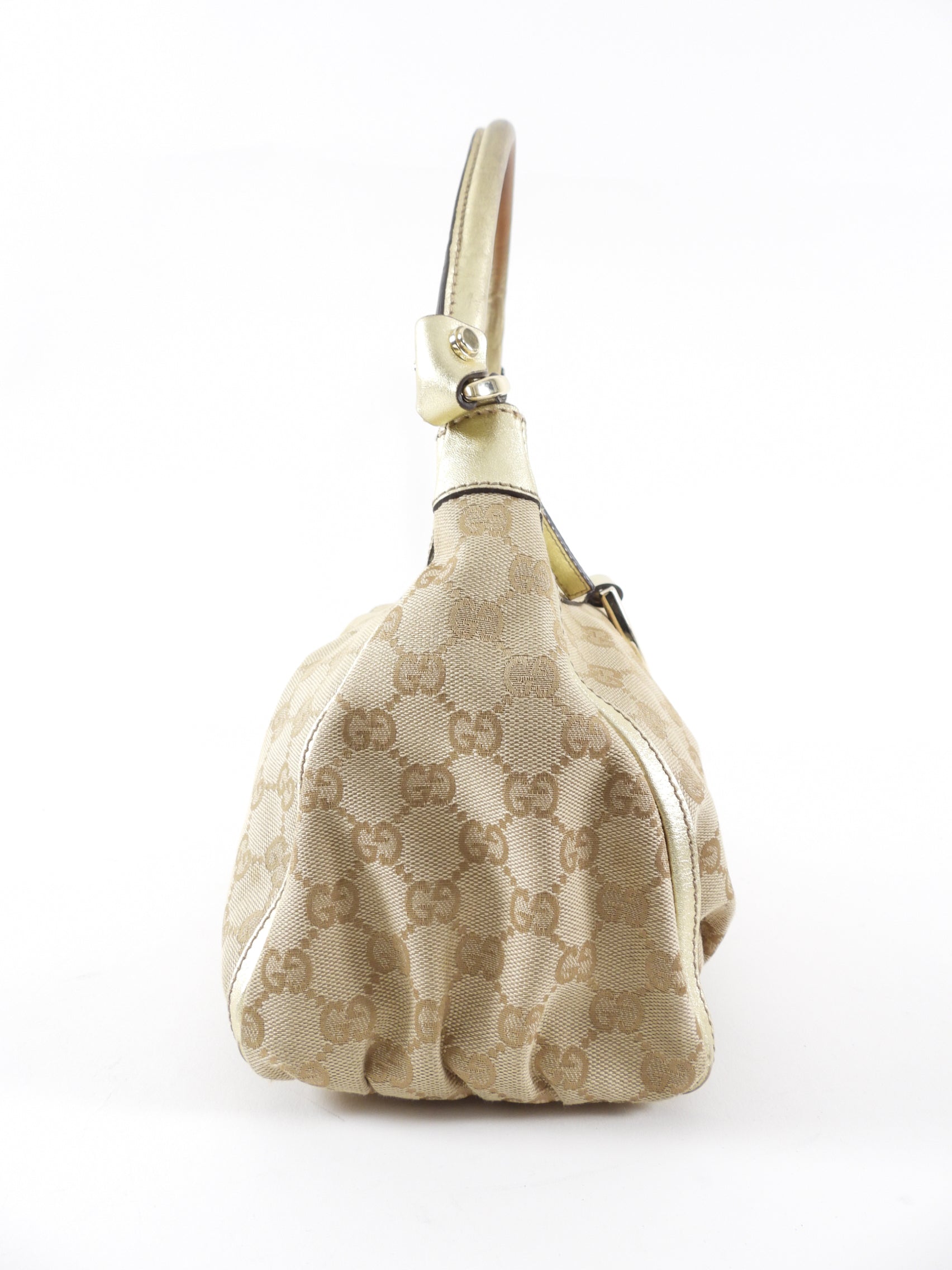 Gucci Monogram Canvas Gold Small D Ring Hobo Bag
