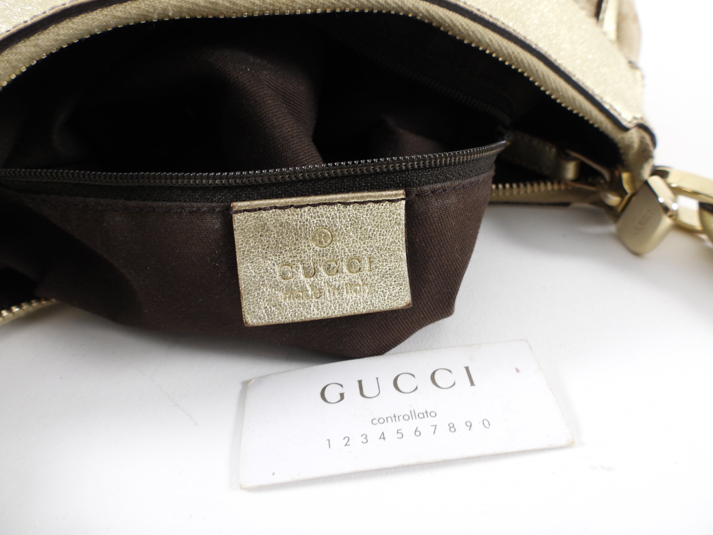 Gucci Monogram Canvas Gold Small D Ring Hobo Bag