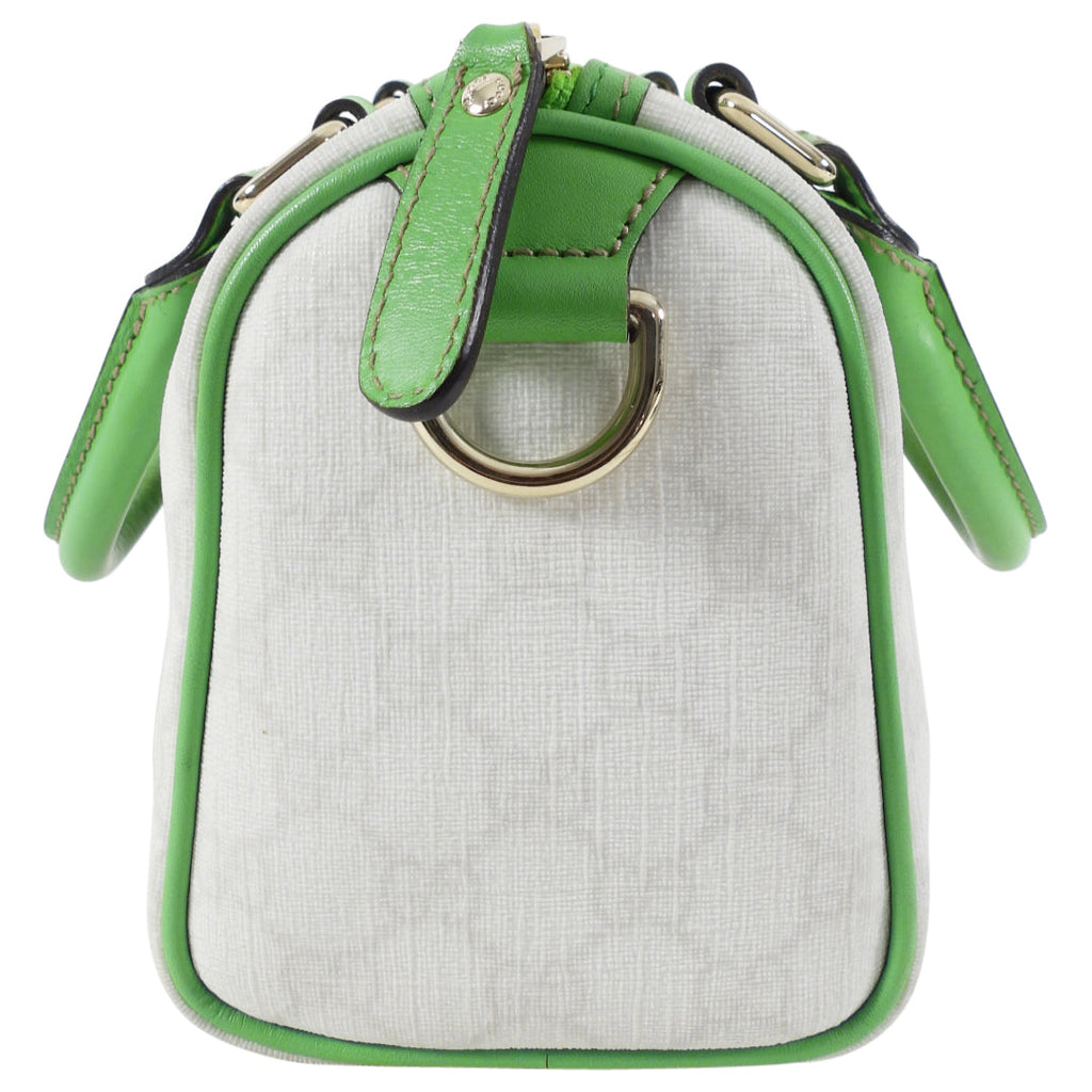 Gucci White Monogram Supreme Small Joy Boston Bag with Green Logo