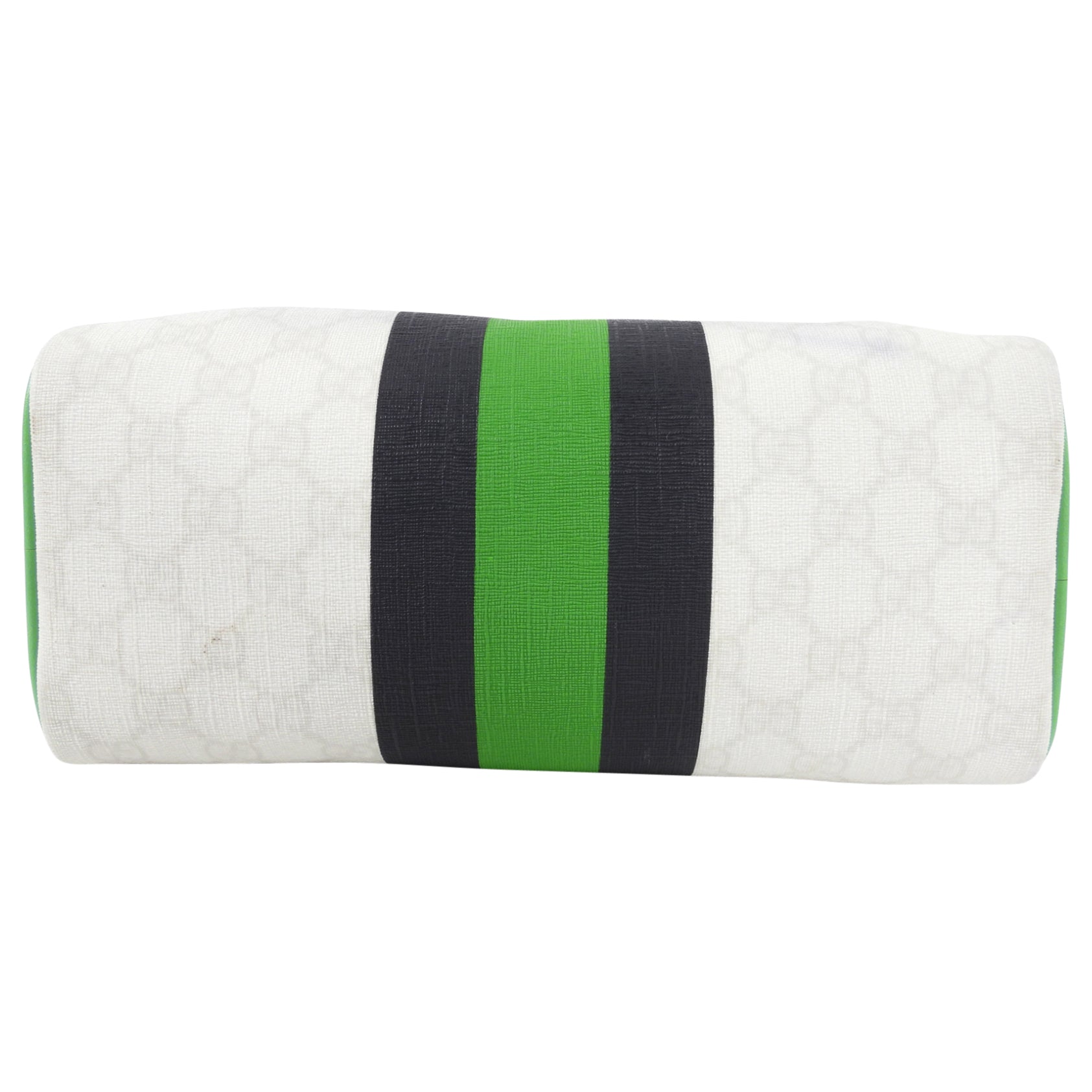 Gucci White Monogram Supreme Small Joy Boston Bag with Green Logo