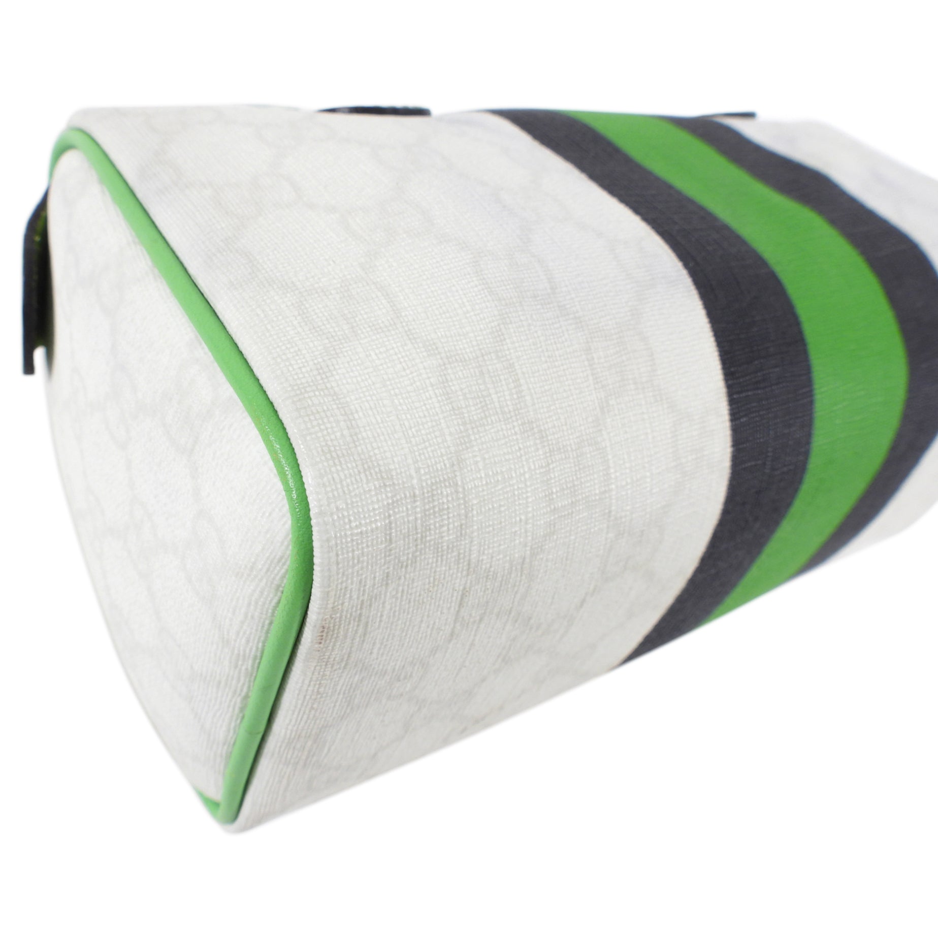 Gucci White Monogram Supreme Small Joy Boston Bag with Green Logo