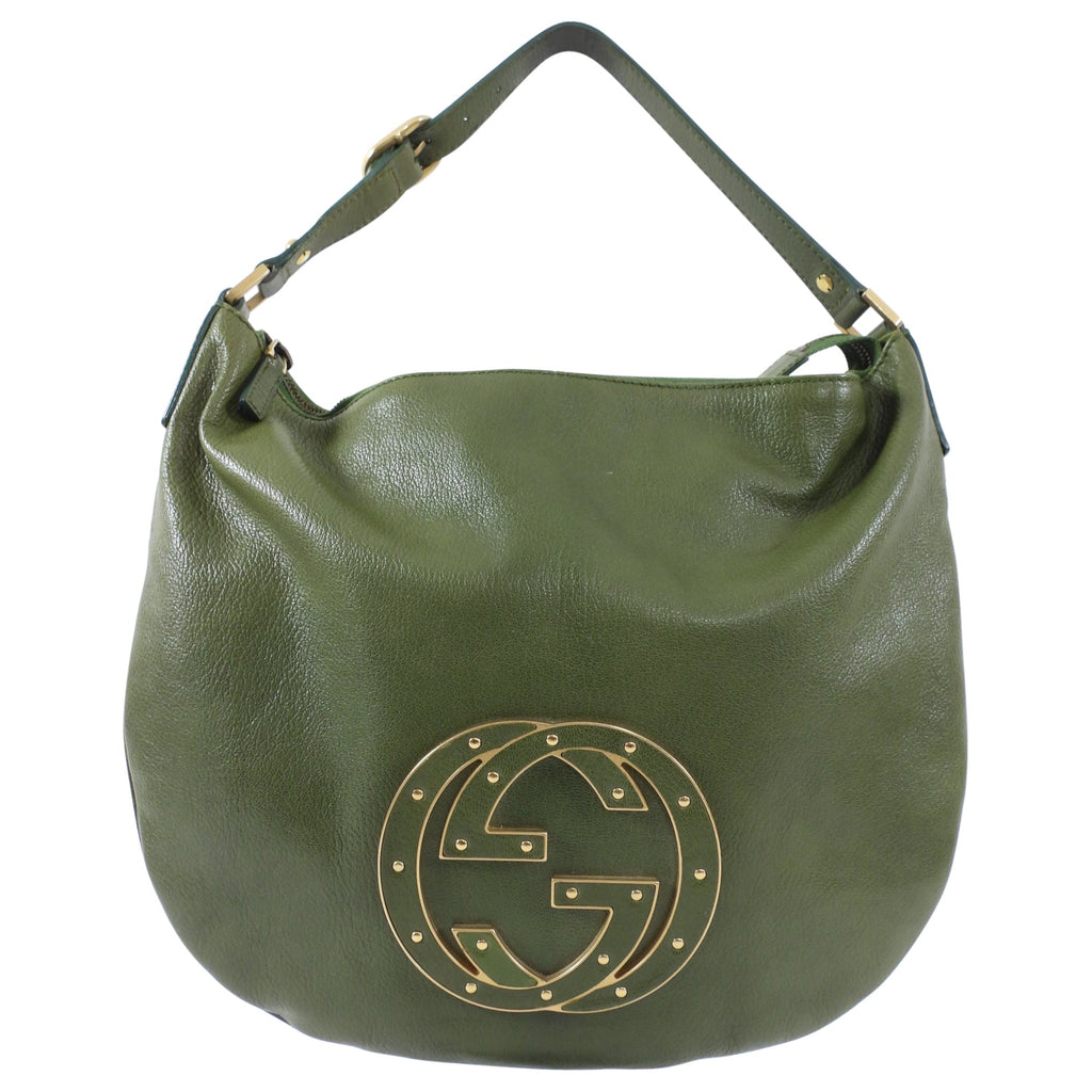 Gucci Green Small Blondie GG Logo Leather Hobo Bag